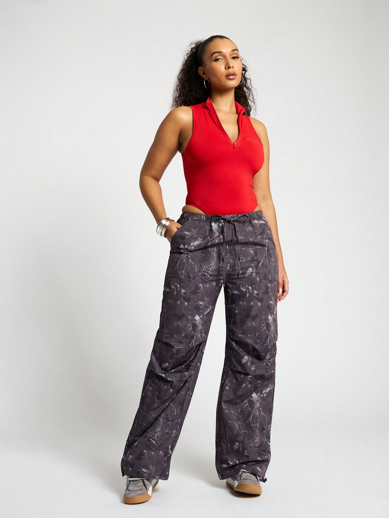 SUMWON WOMEN Printed Straight Leg Trouser With Tie Waist