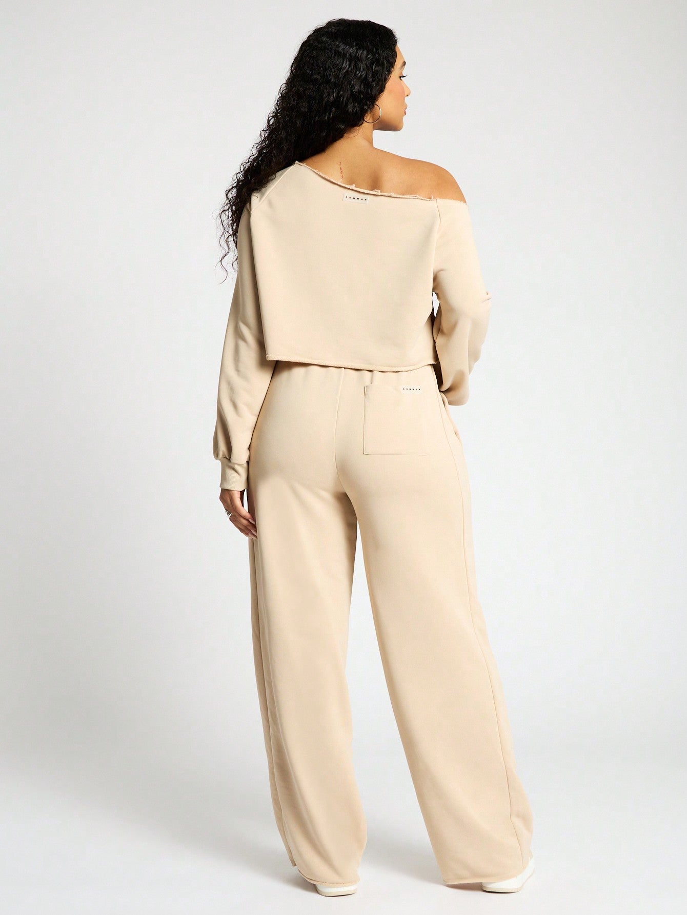 SUMWON WOMEN Slouchy Off The Shoulder Crop Jumper And Wide Leg Trouser Set