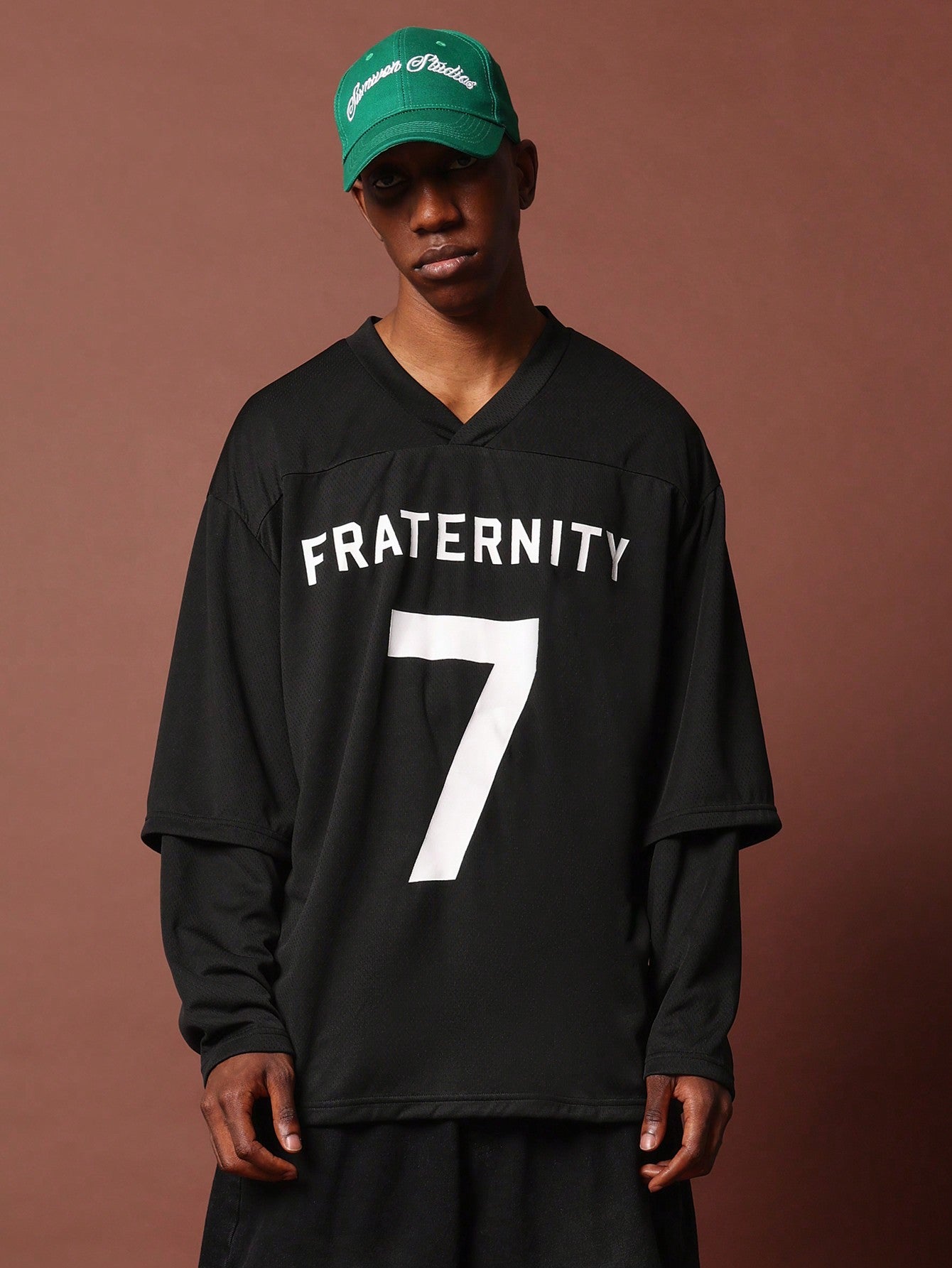 Regular Fit Layered Sleeve Hockey Mesh Tee With Graphic Print