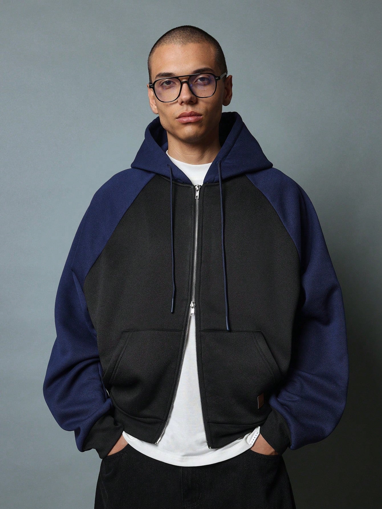 Crop Fit Colour Block Panel Zip-Up Hoodie