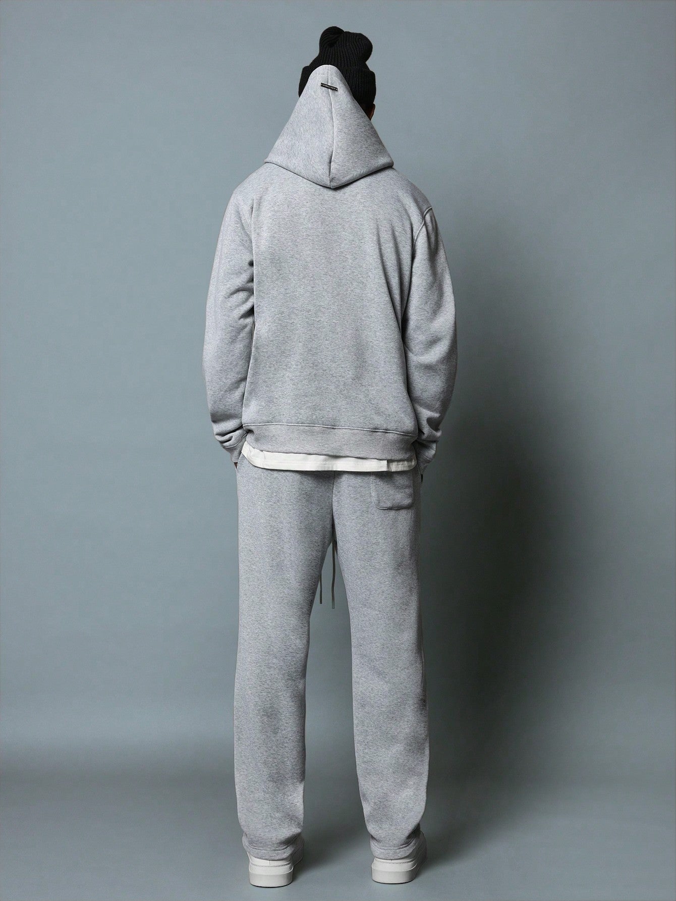 Regular Fit Overhead Embroidered Hoodie With Side Entry Pocket And Straight Fit Sweatpants With Pintucks 2 Piece Set