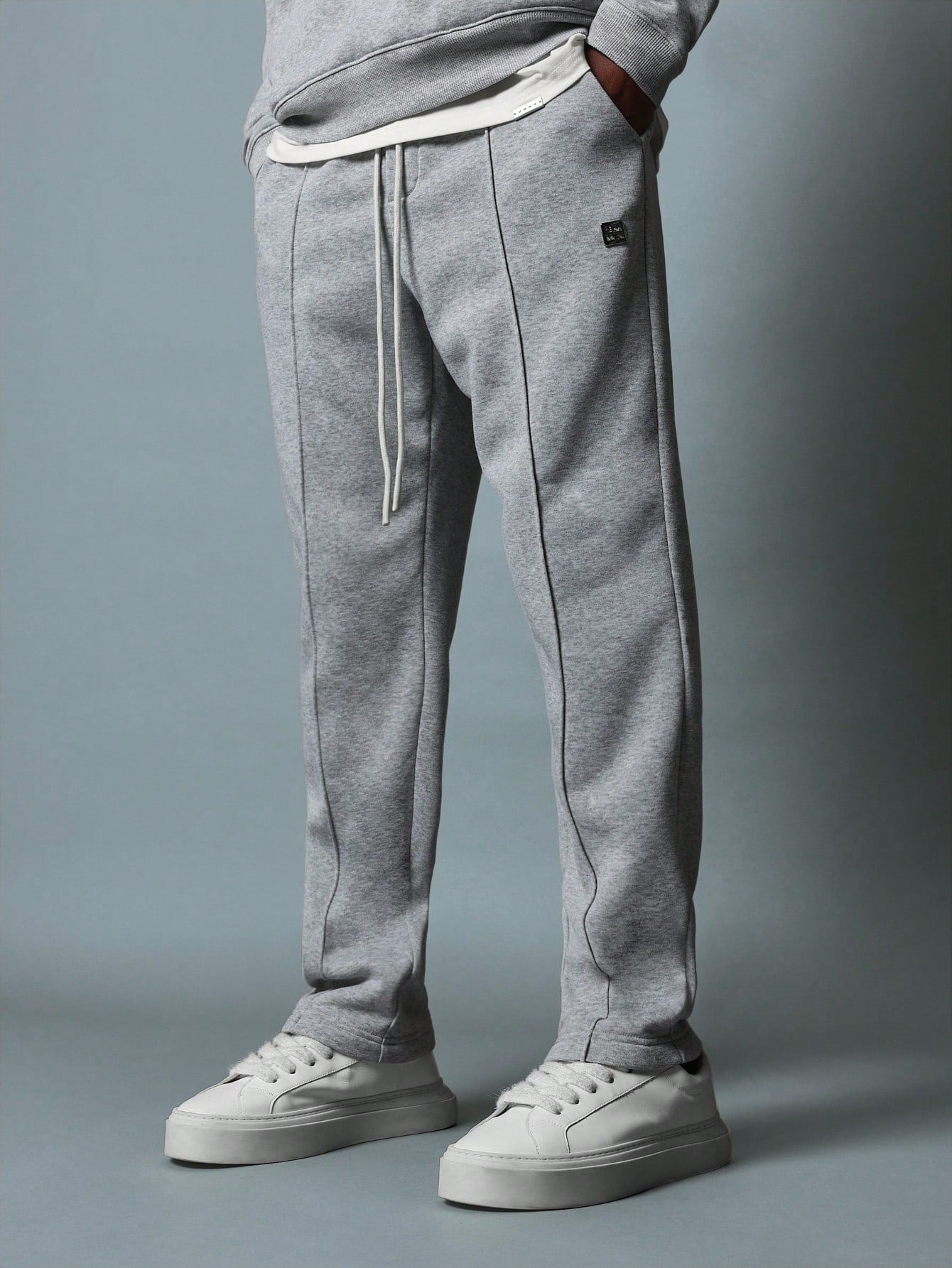 Regular Fit Overhead Embroidered Hoodie With Side Entry Pocket And Straight Fit Sweatpants With Pintucks 2 Piece Set