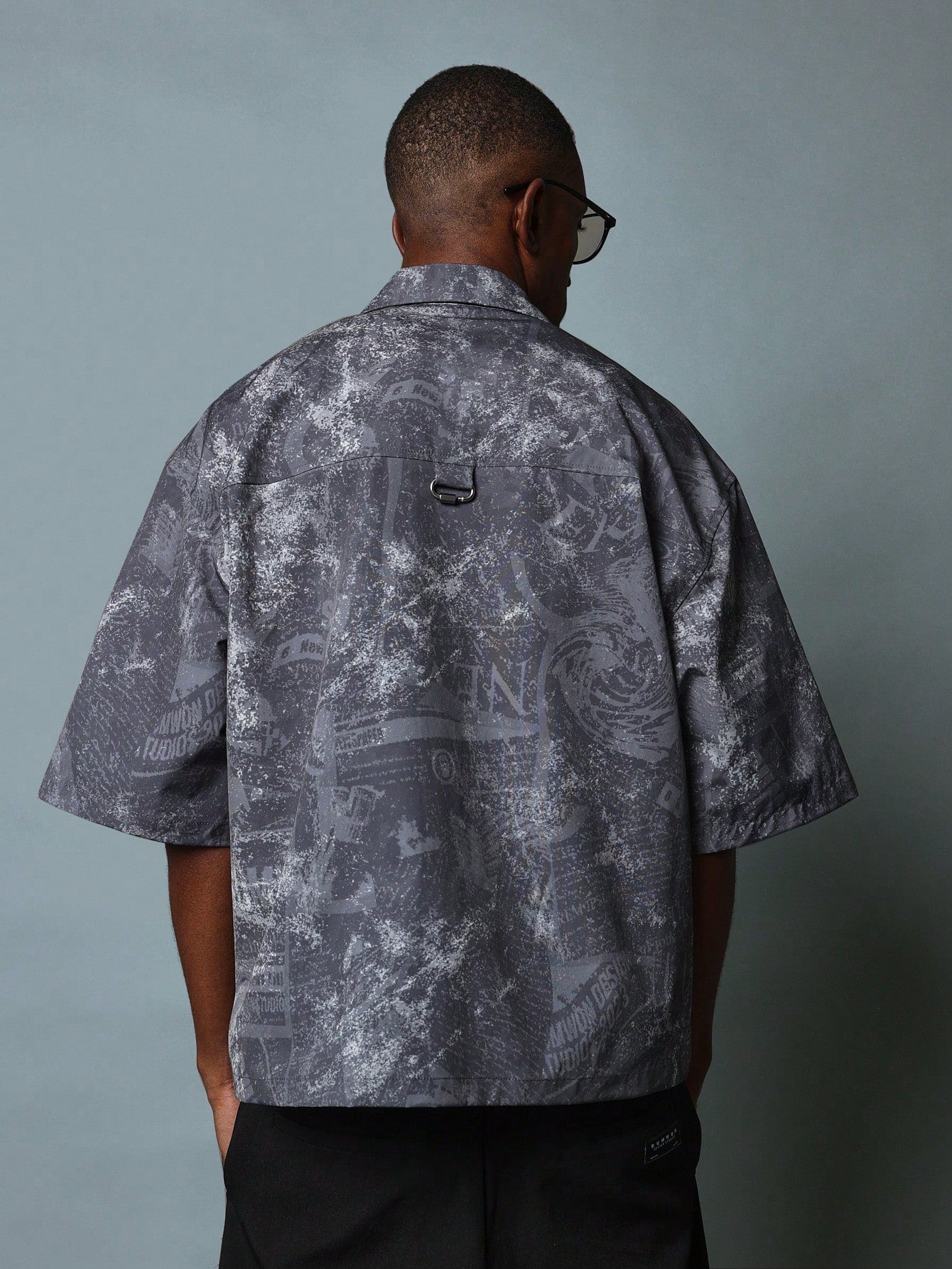 Boxy Fit Zip Through All Over Printed Utility Shirt