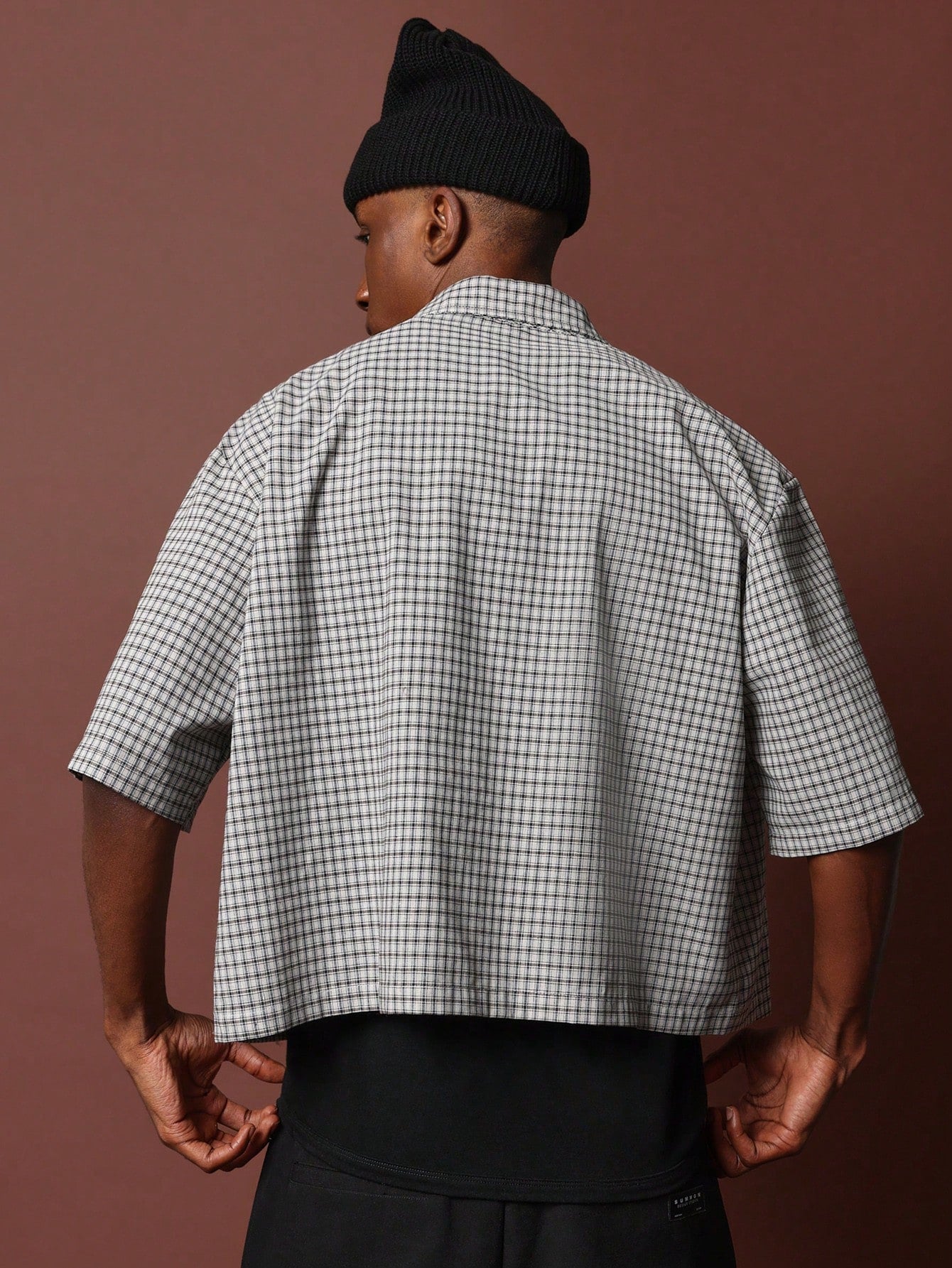 Crop Fit Short Sleeve Revere Collar Check Shirt