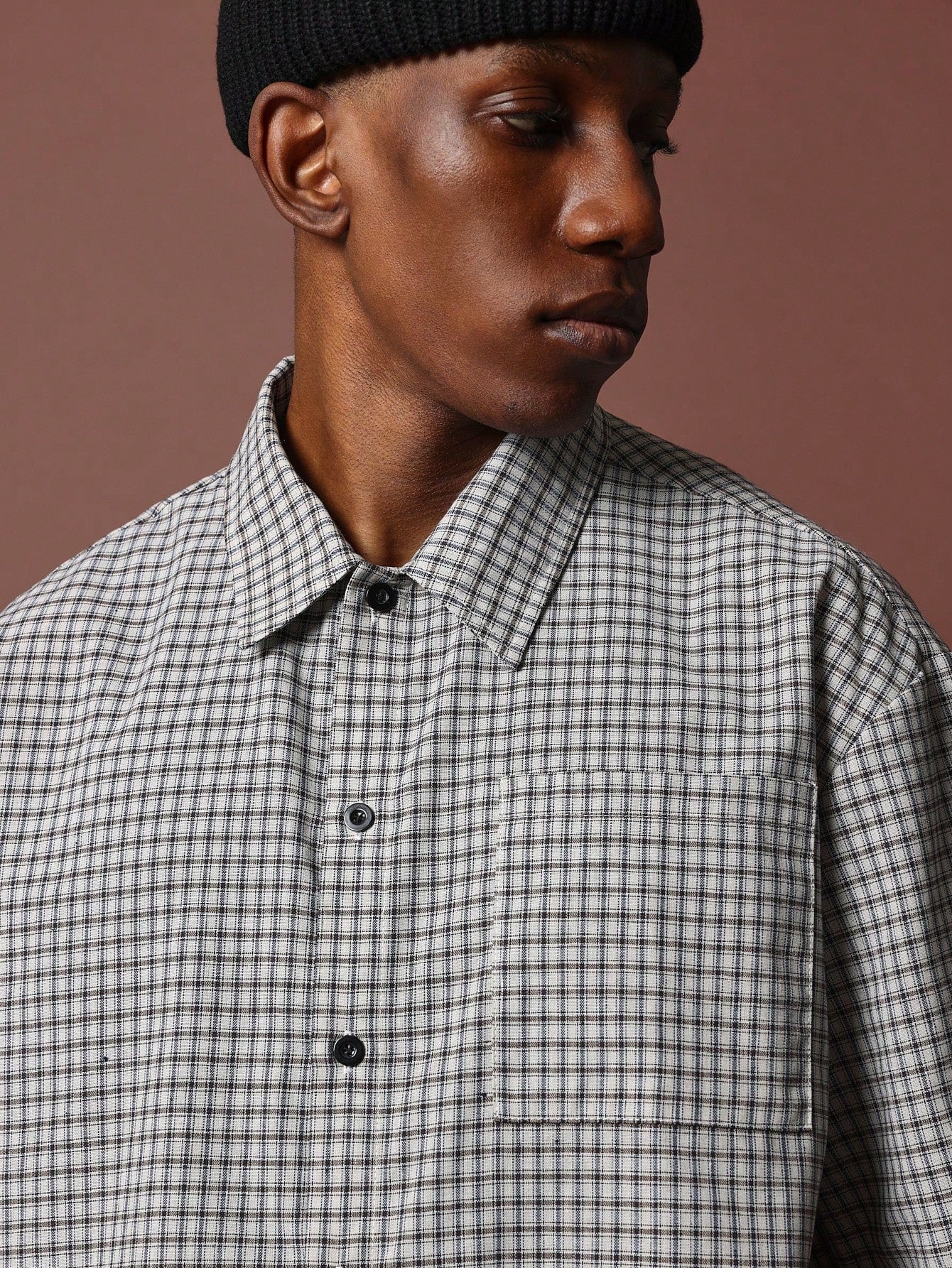 Crop Fit Short Sleeve Revere Collar Check Shirt