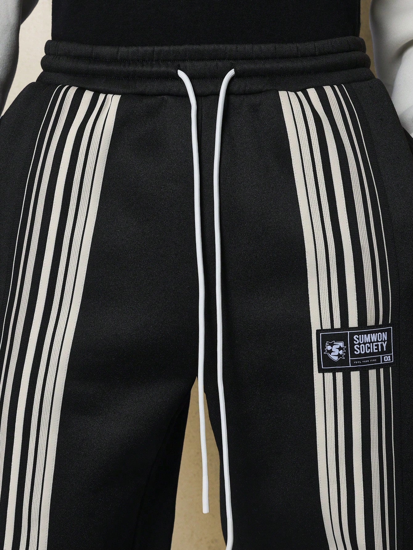 Loose Fit Sweatpants With Front Tape & Drawstrings