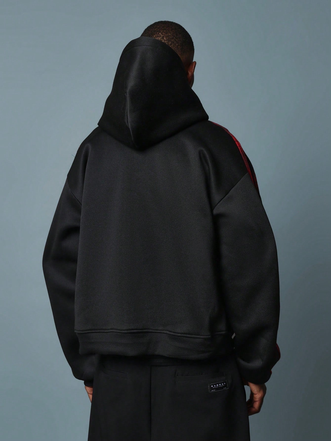 Regular Fit Overhead Hoodie With Check Sleeve Panel