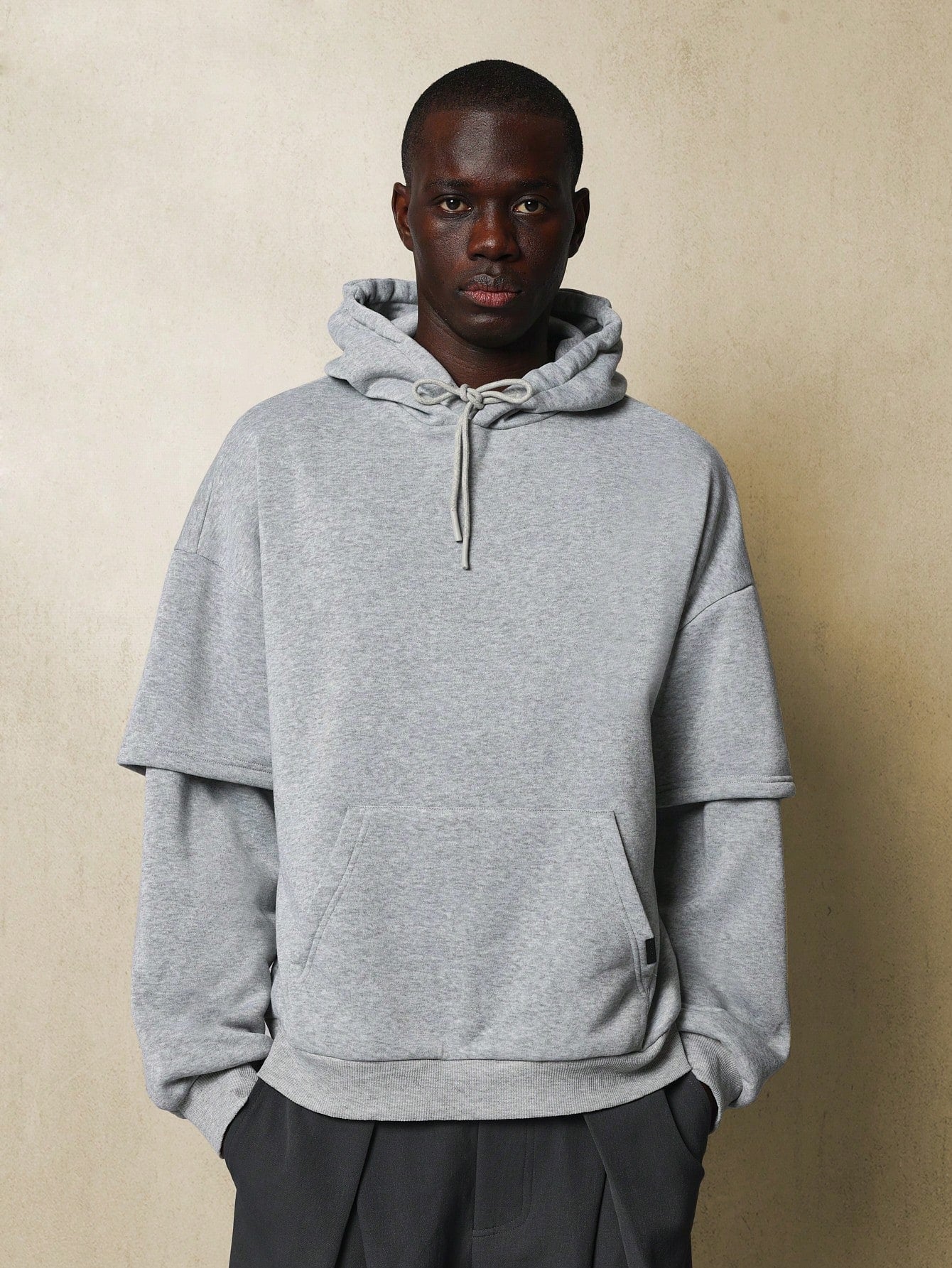 Oversized Fit Double Layer Sleeve Overhead Hoodie