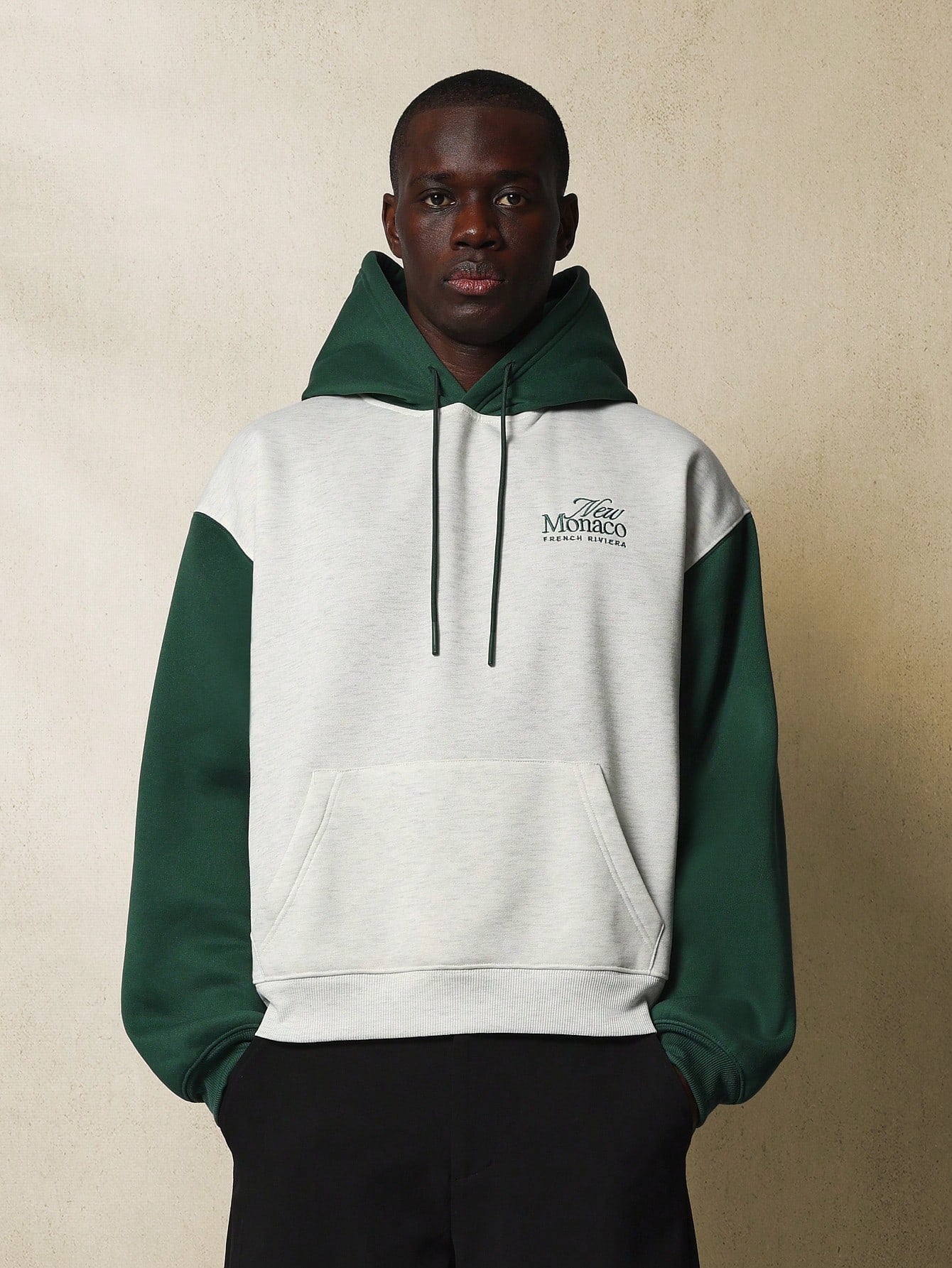 Regular Fit Overhead Hoodie With Contrast Colour Sleeve & Hood