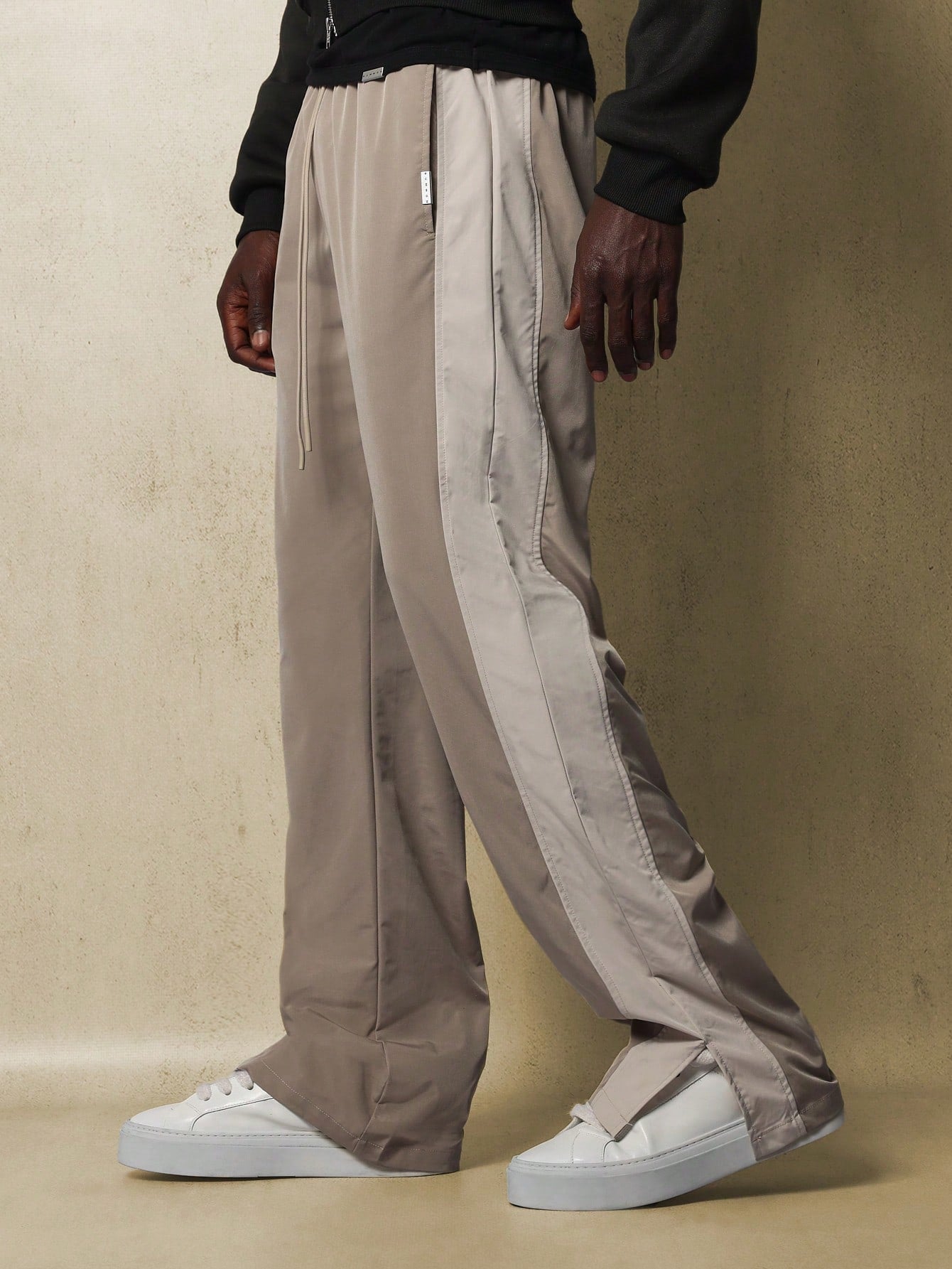 Flare Fit Contrast Panel Nylon Pant With Split Hem