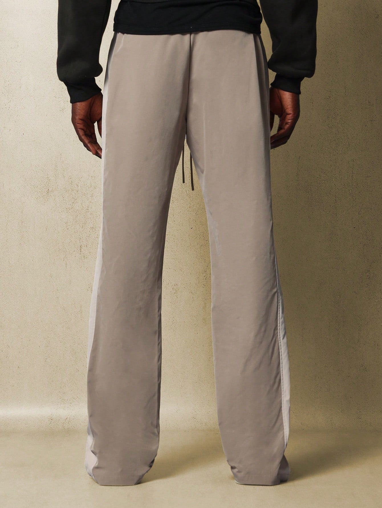 Flare Fit Contrast Panel Nylon Pant With Split Hem