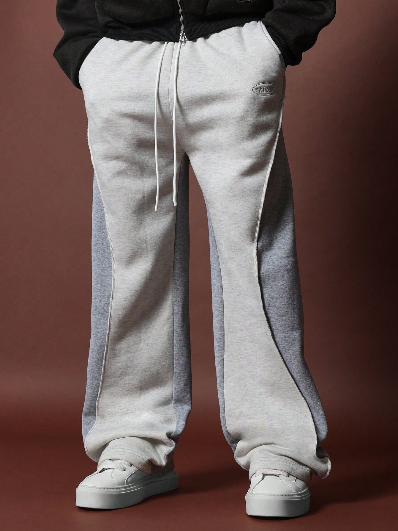 Straight Fit Colour Block & Overlock Details Sweatpants With Drawstrings