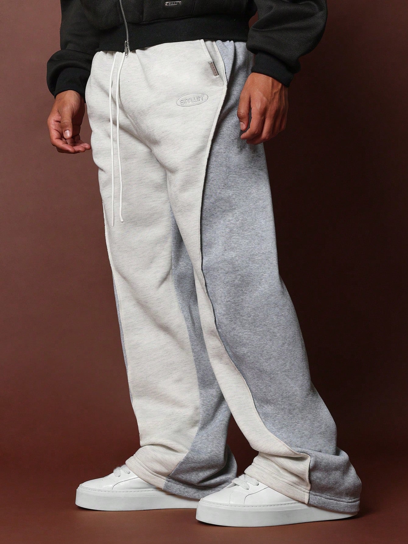 Straight Fit Colour Block & Overlock Details Sweatpants With Drawstrings