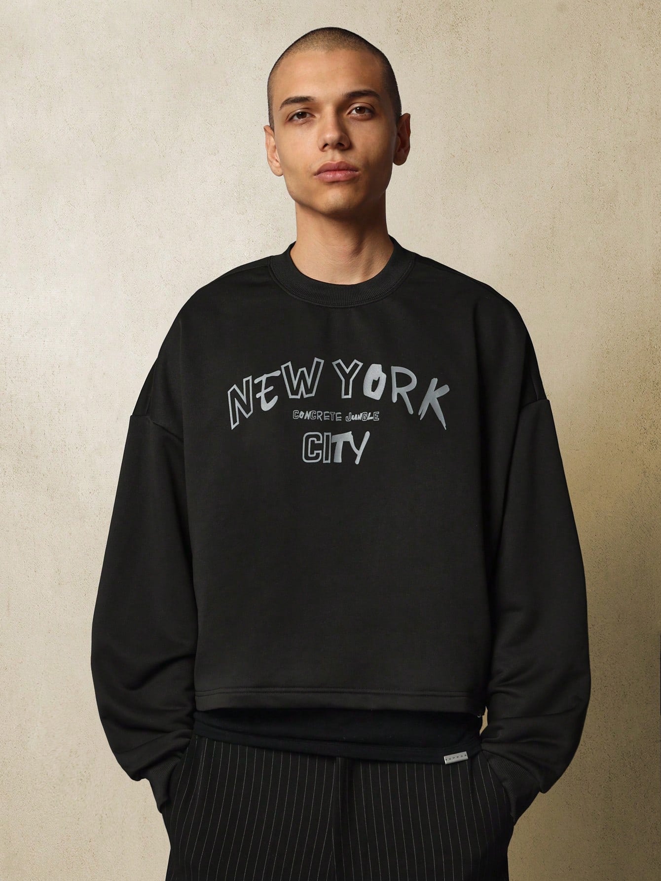 Crop Fit Crew Neck Sweatshirts With New York Graphic Print