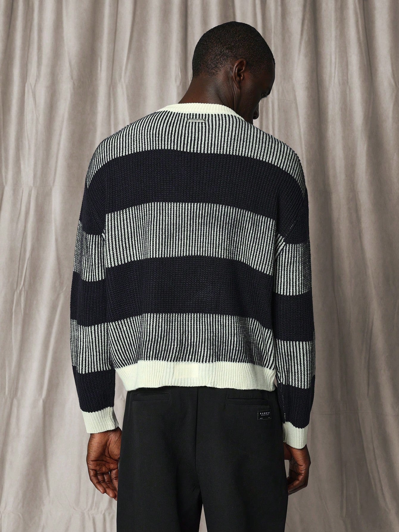 Crop Fit Stripe Crew Neck Sweaters