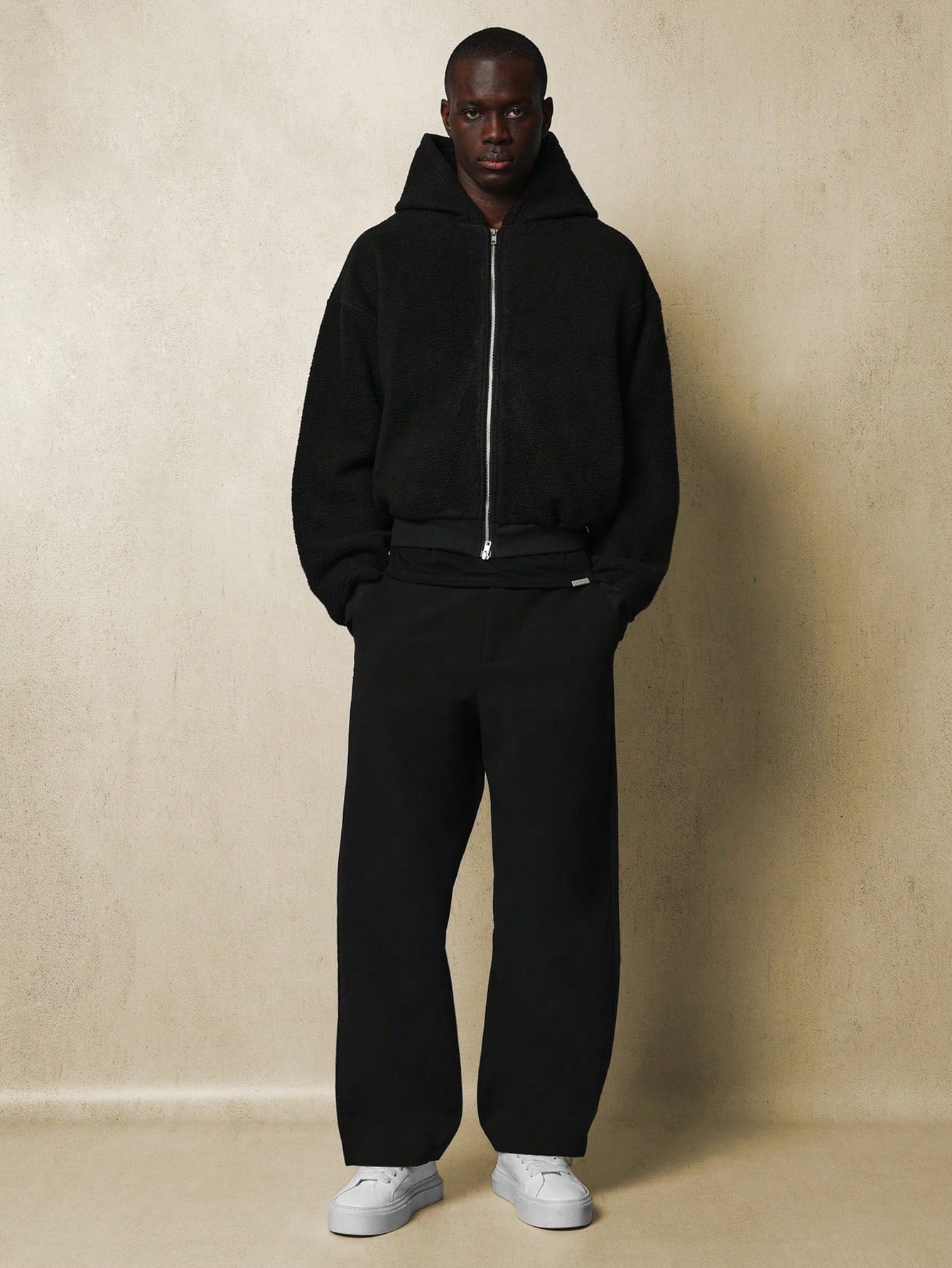 Crop Fit Borg Zip-Up Essential Hoodie