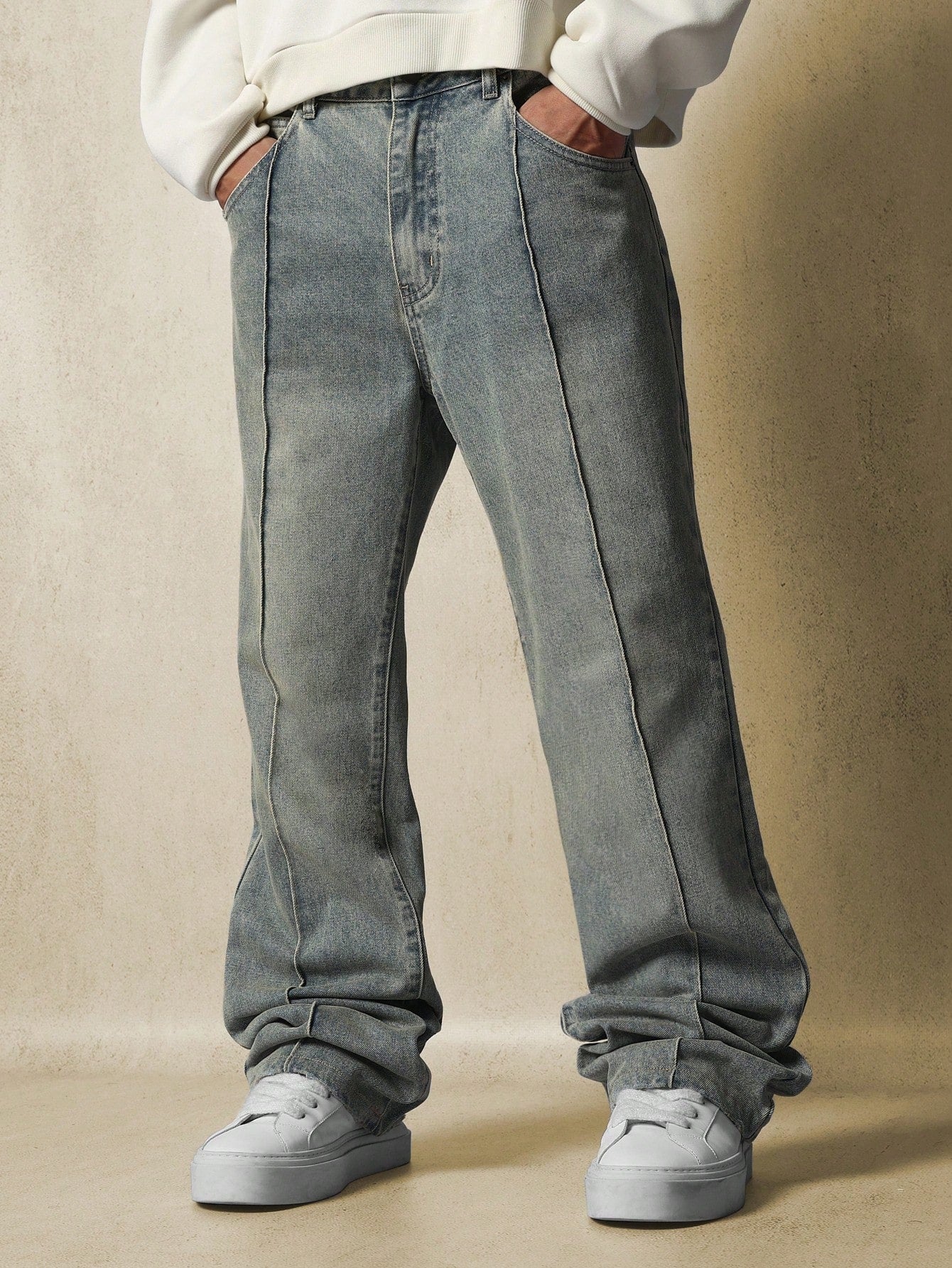 Washed Flare Fit Jean With Pintuck Detail