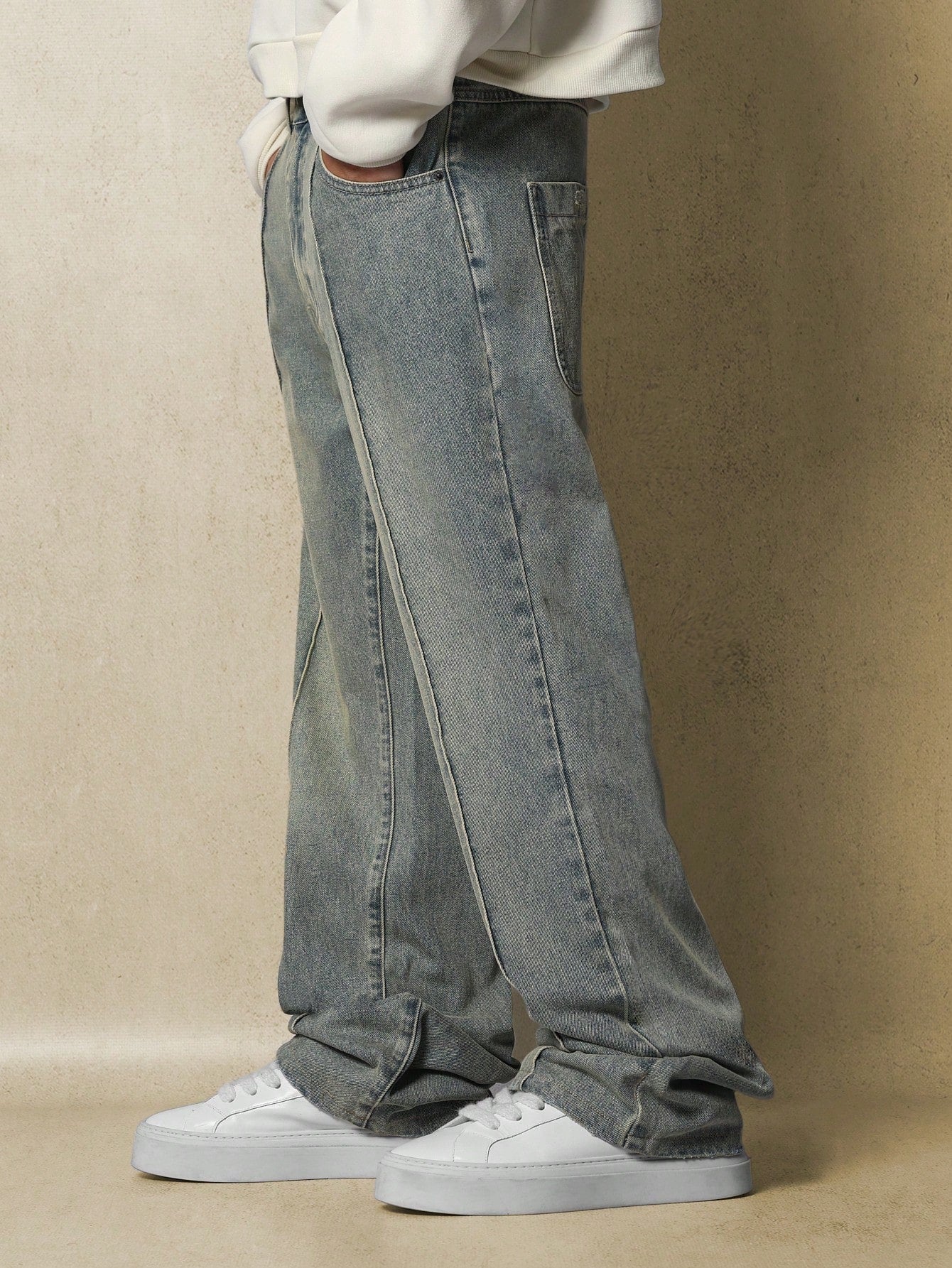 Washed Flare Fit Jean With Pintuck Detail