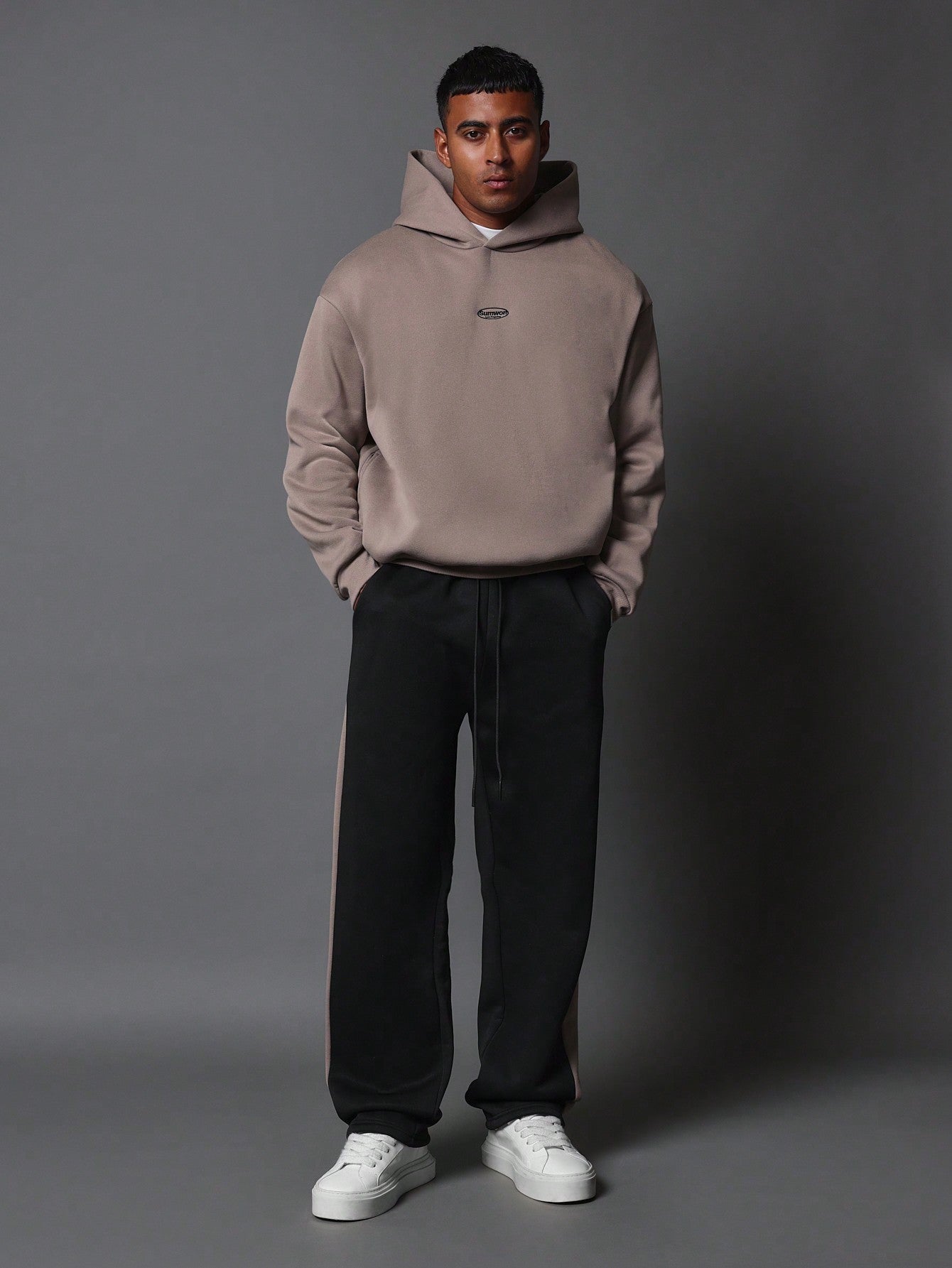 Regular Fit Overhead Hoodie & Colour Block Drop Crotch Jogger 2 Piece Set