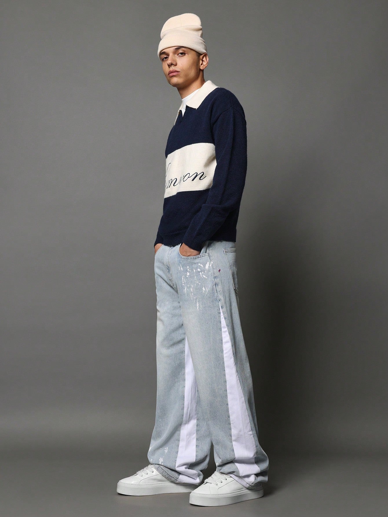 Loose Fit Contrast Panel Jean With Splatter Paint