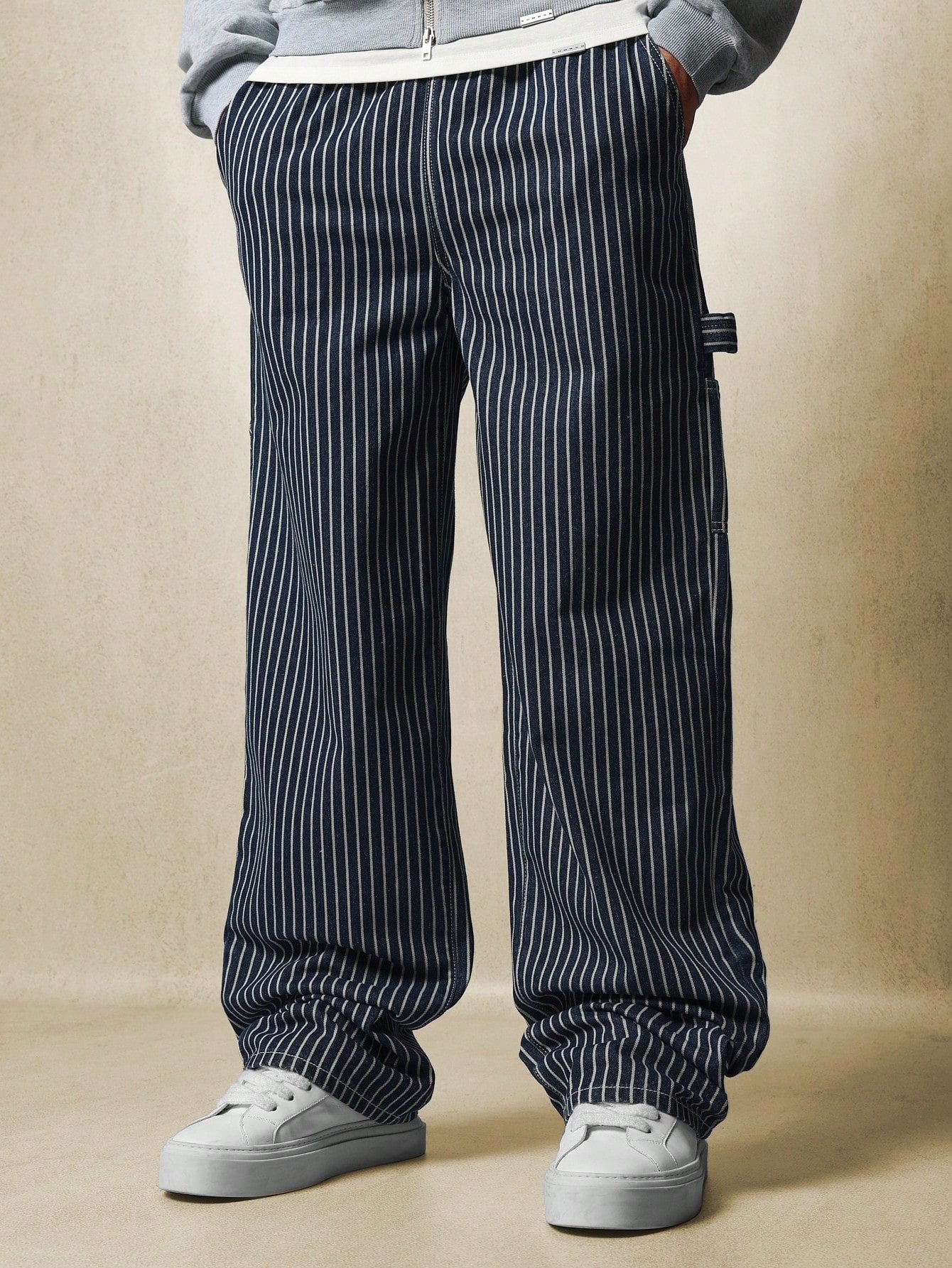 Pull On Loose Fit Stripe Carpenter Jean