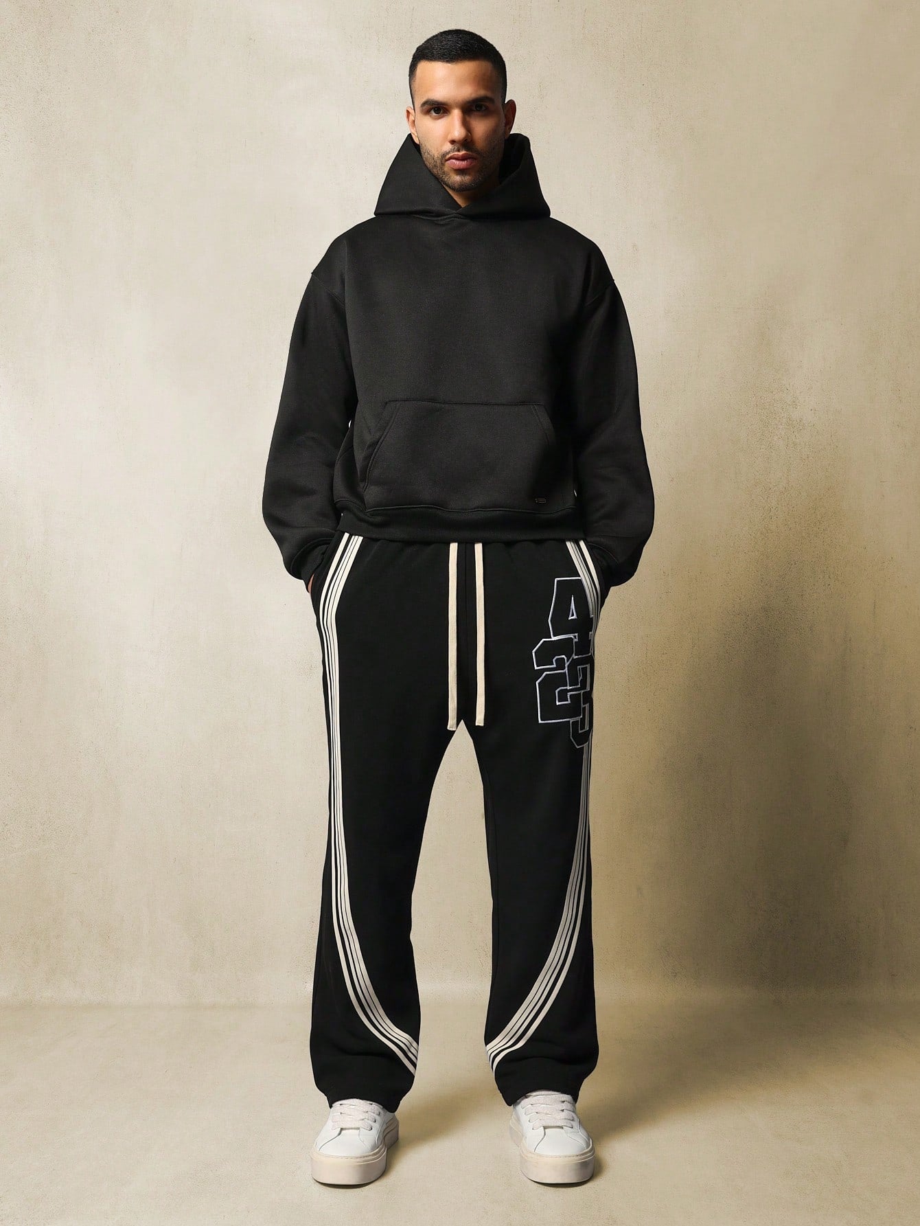 Pull On Drop Crotch Stripe Tape Sweatpants With Number Applique