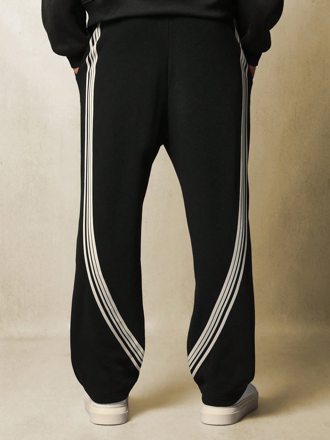 Pull On Drop Crotch Stripe Tape Sweatpants With Number Applique