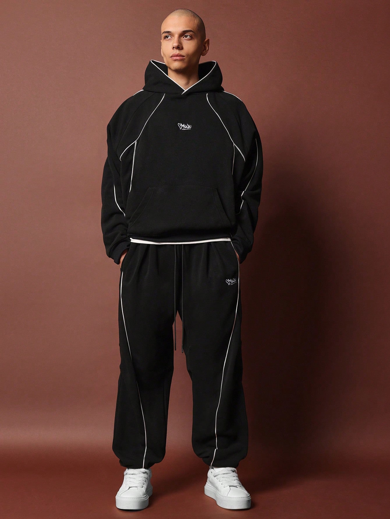 Regular Fit Overhead Hoodie & Jogger With Piping 2 Piece Set