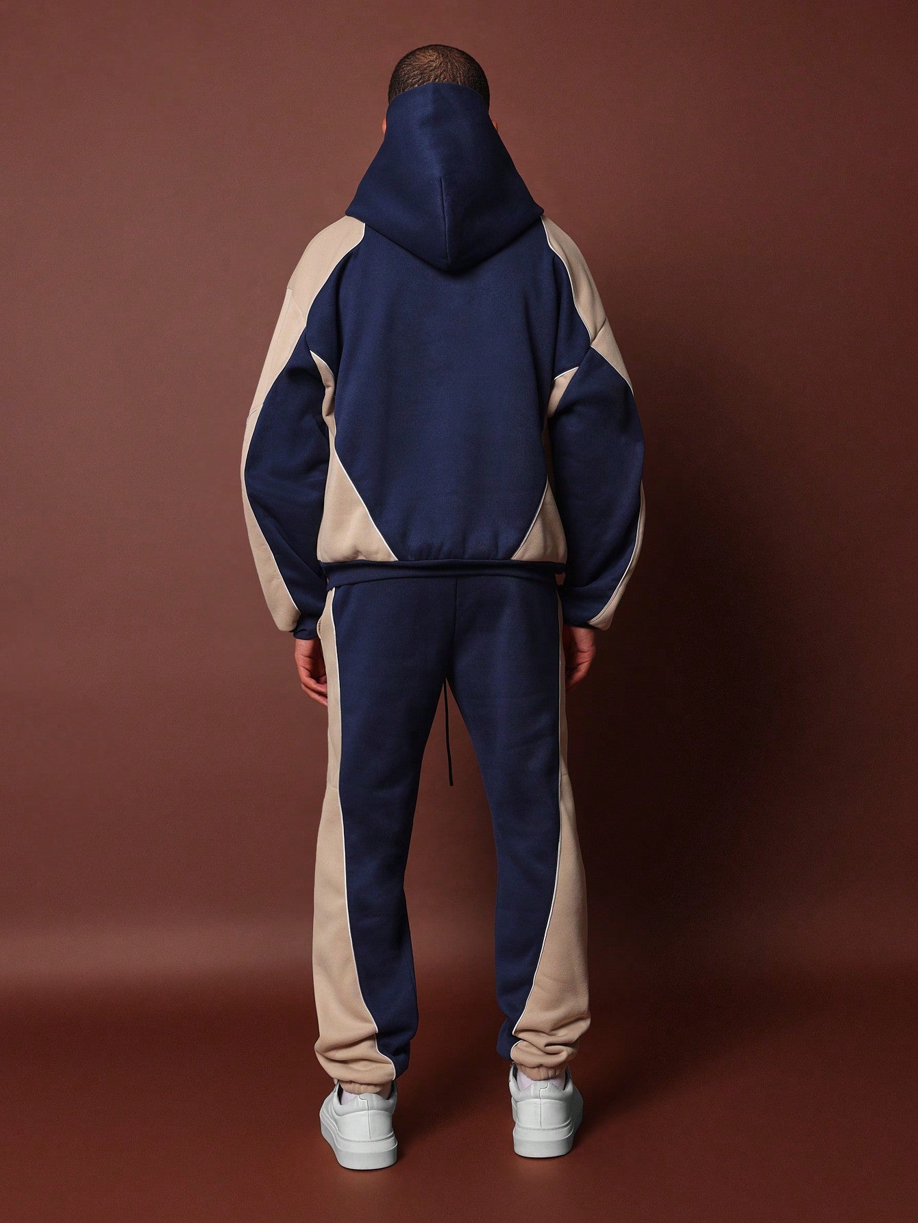 Oversized Colour Block Boxy Zip-Up Overhead Hoodie & Slim Fit Jogger 2 Piece Set