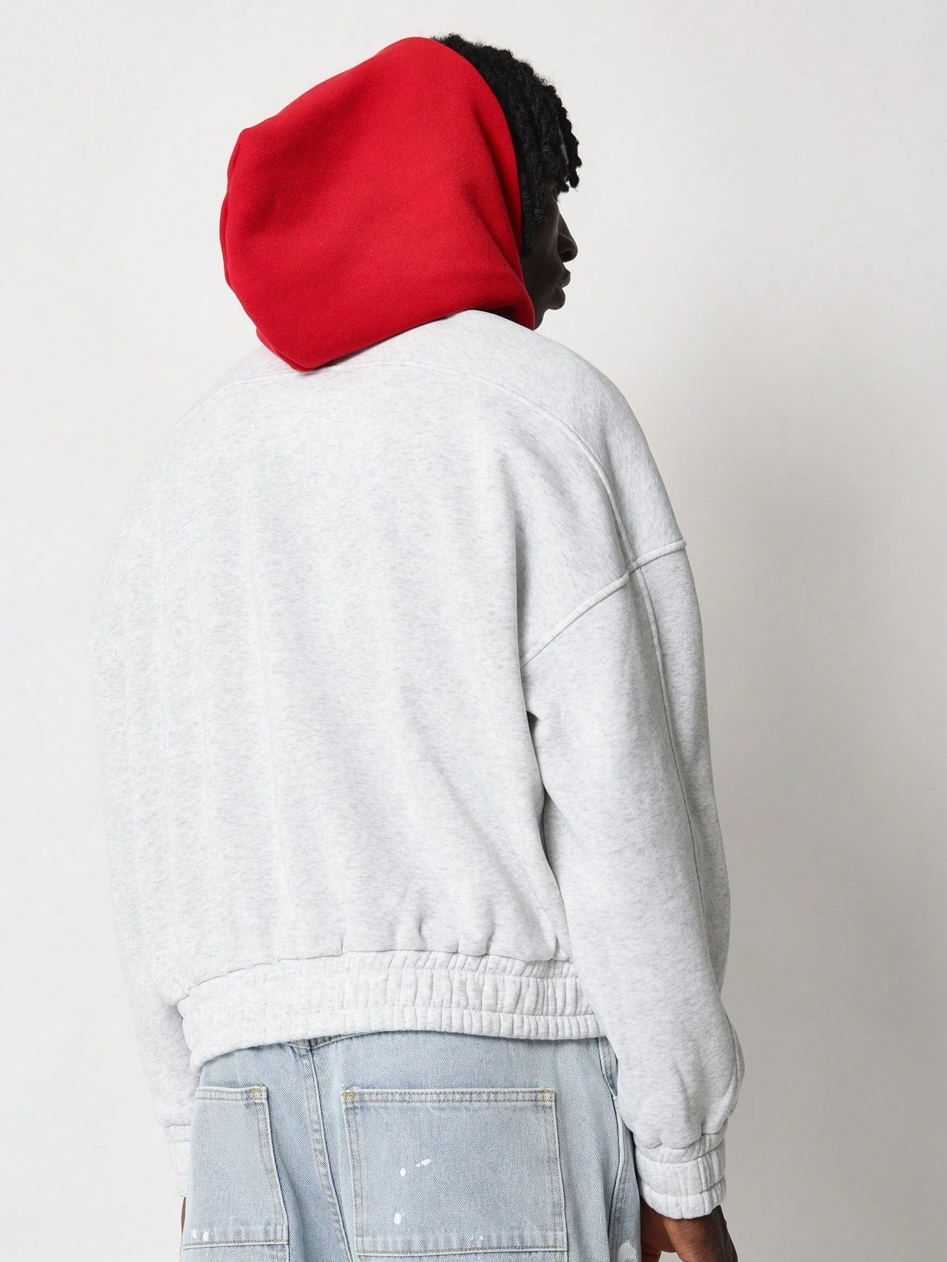 Oversized Vintage Seam Overhead Hoodie With Front Embroidery And Contrast Colour Hood