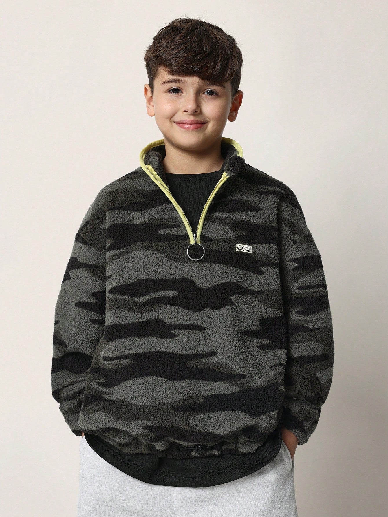 Tween Boys Soft Camouflage Borg Half Zip Funnel Neck Sweatshirt