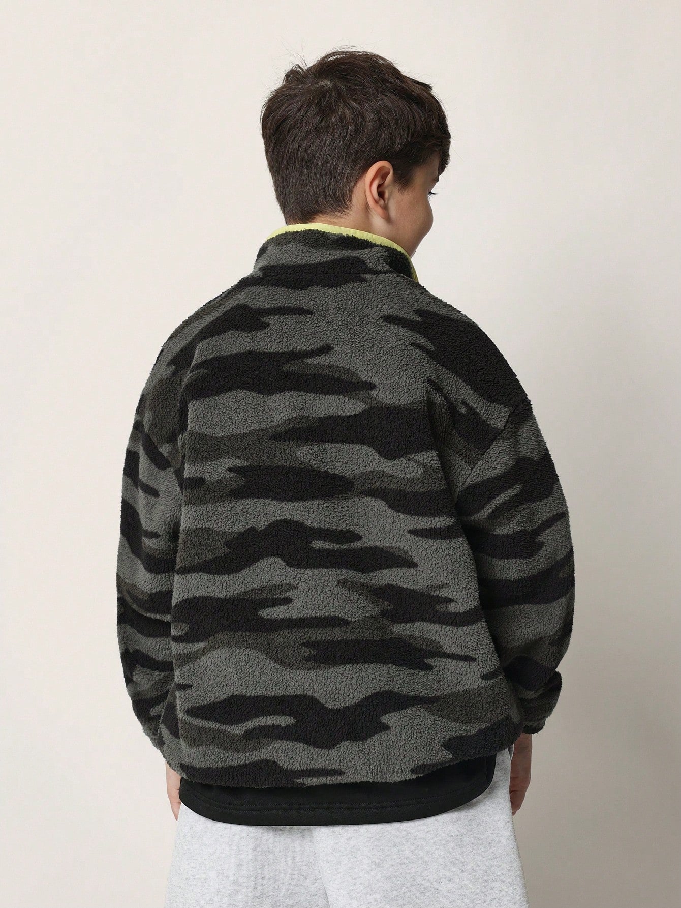 Tween Boys Soft Camouflage Borg Half Zip Funnel Neck Sweatshirt