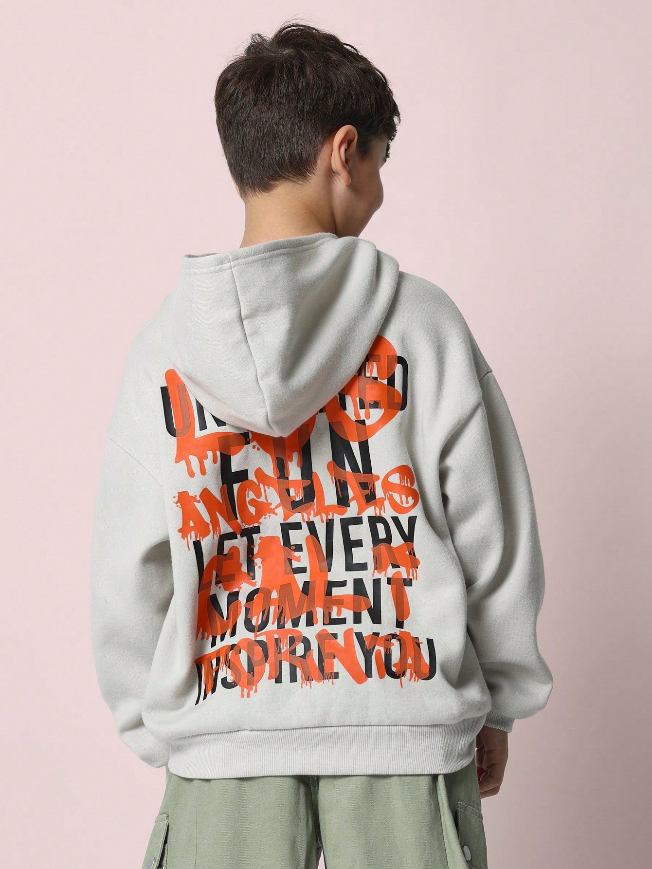 Tween Boys Comfy Regular Fit Overhead Hoodie With Slogan Graffiti Graphic Print