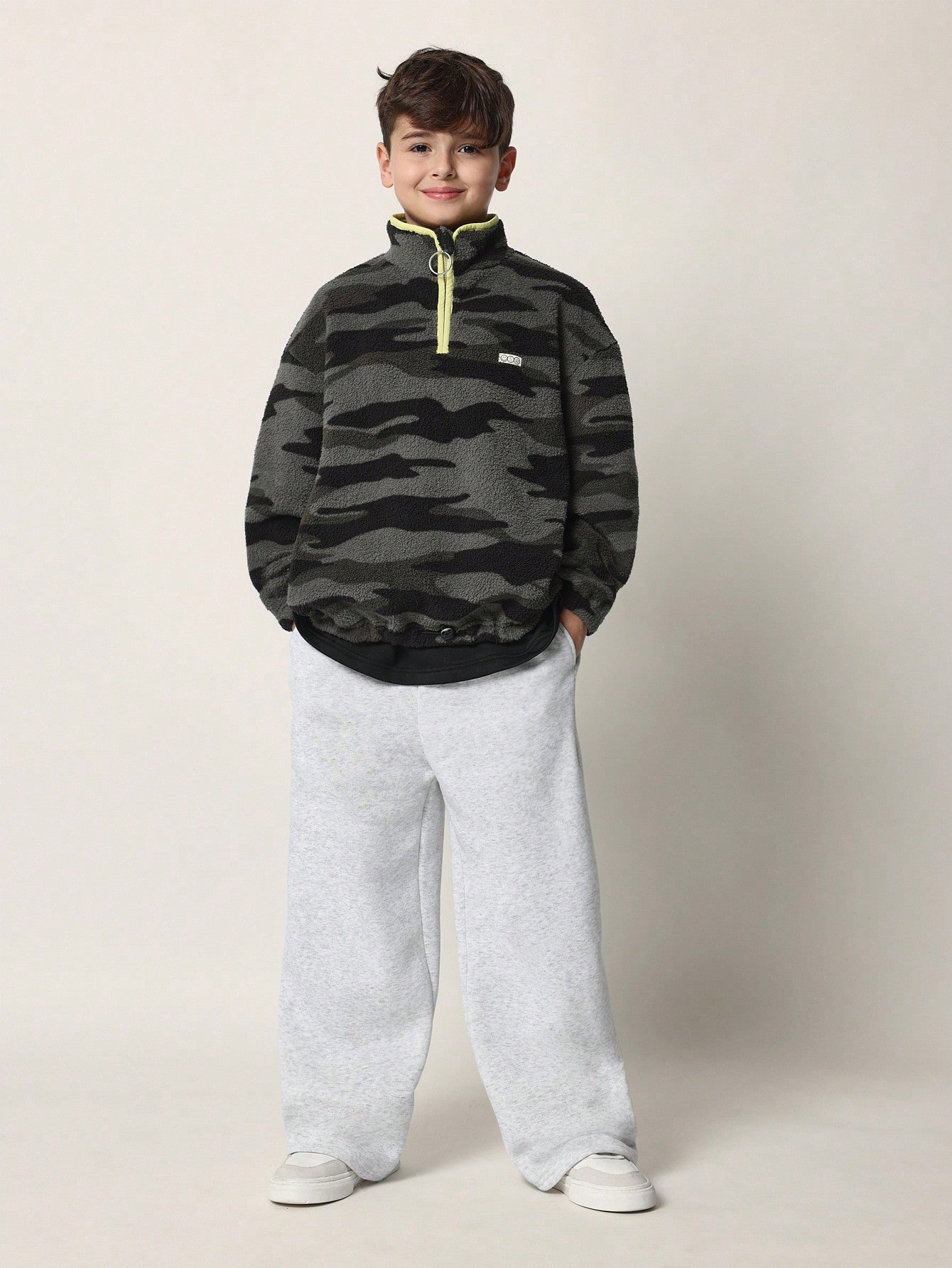 Tween Boys Soft Camouflage Borg Half Zip Funnel Neck Sweatshirt