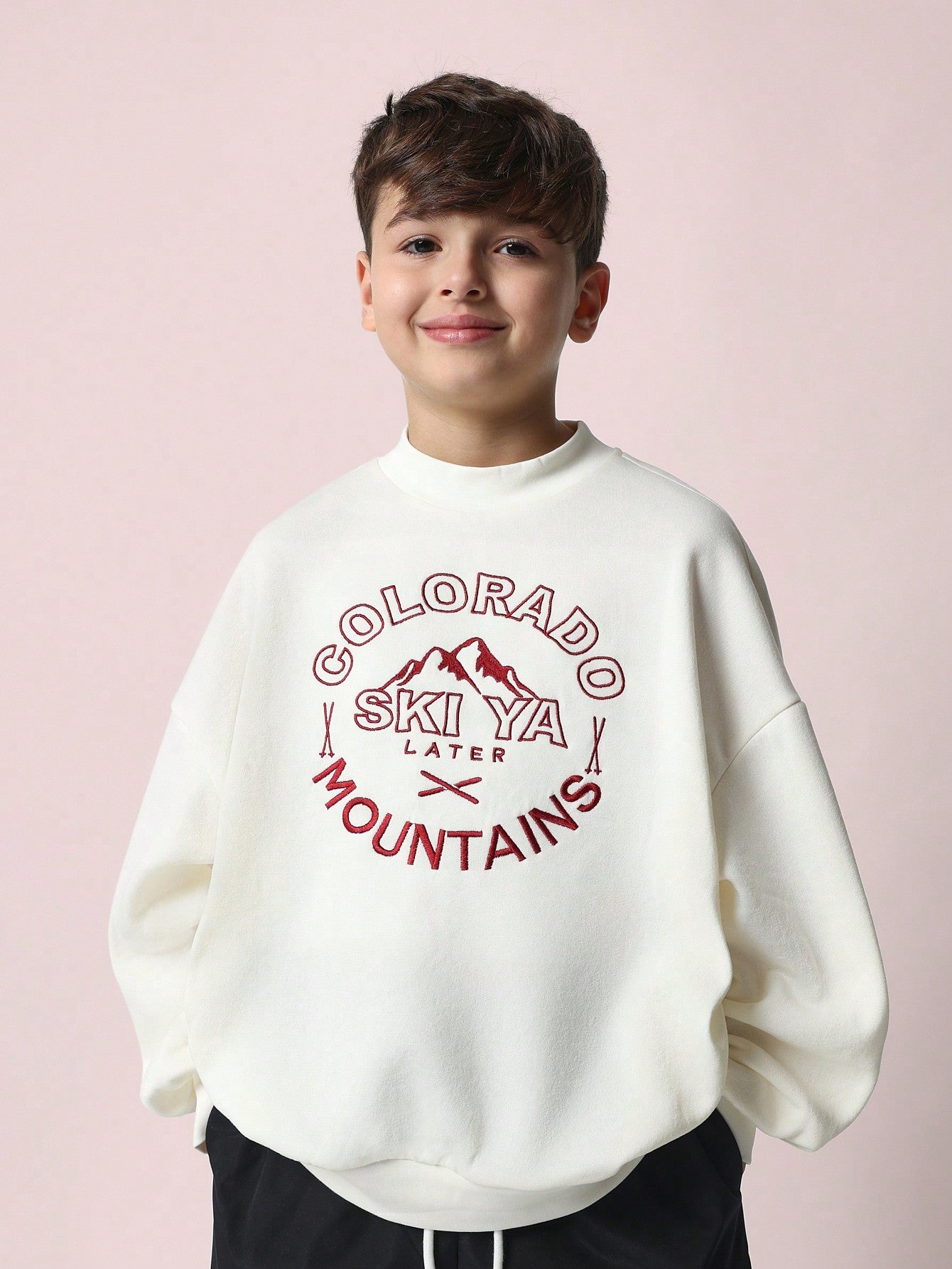 Tween Boys Soft Crew Neck Embroidered Sweatshirt And Parachute Nylon Pant With Piping 2 Piece Set