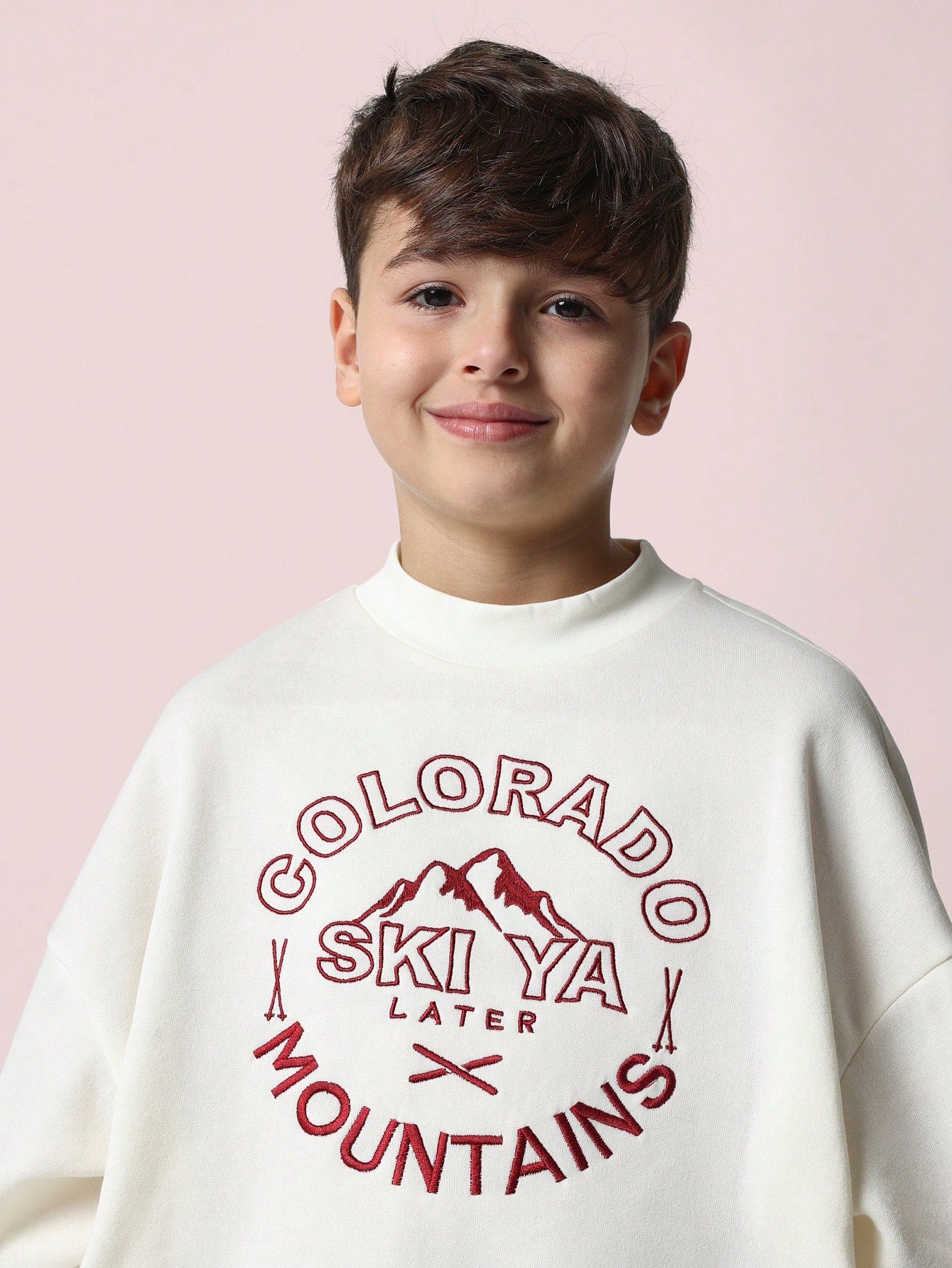 Tween Boys Soft Crew Neck Embroidered Sweatshirt And Parachute Nylon Pant With Piping 2 Piece Set