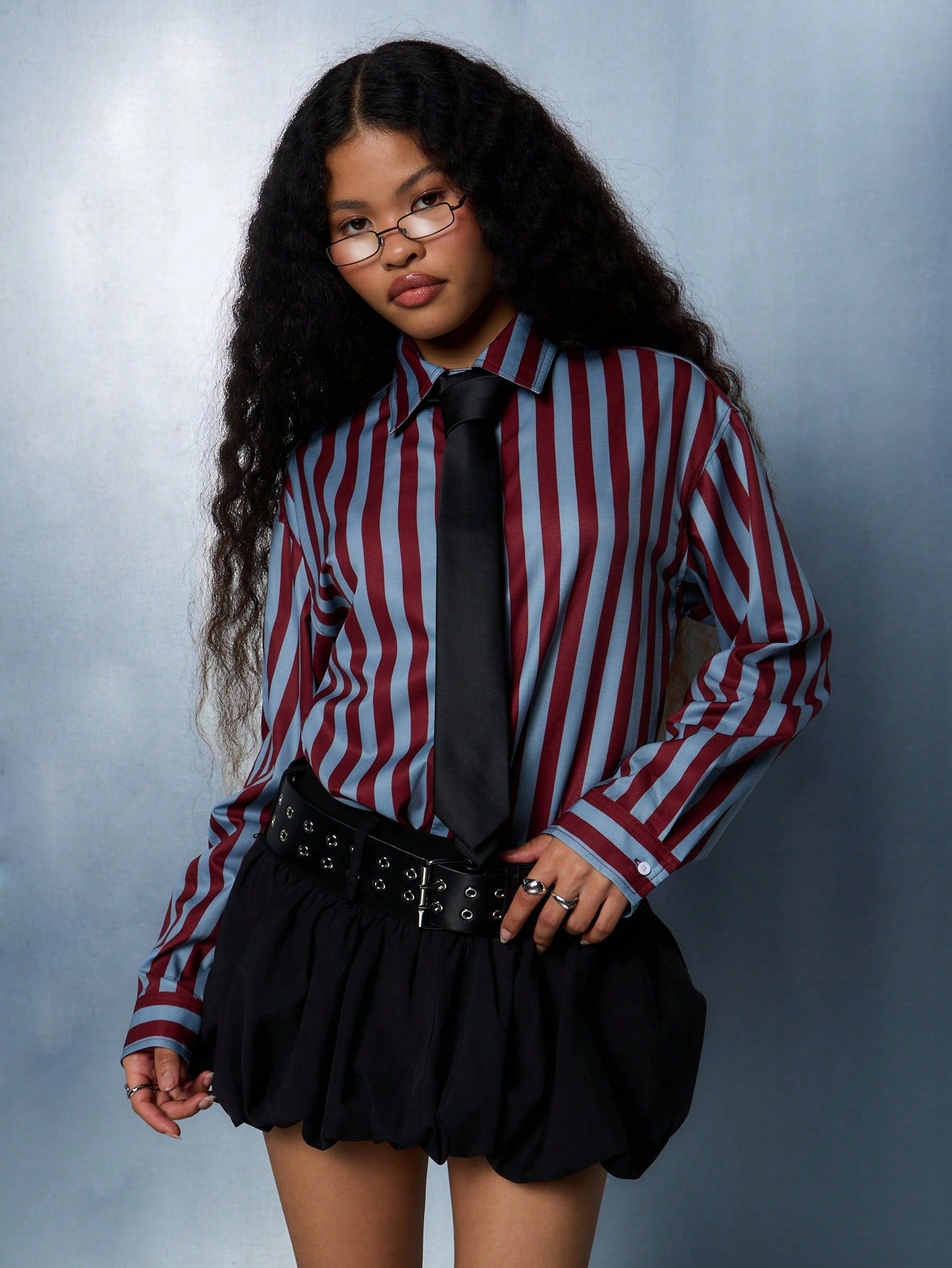 SUMWON WOMEN Striped Shirt And Tie Set