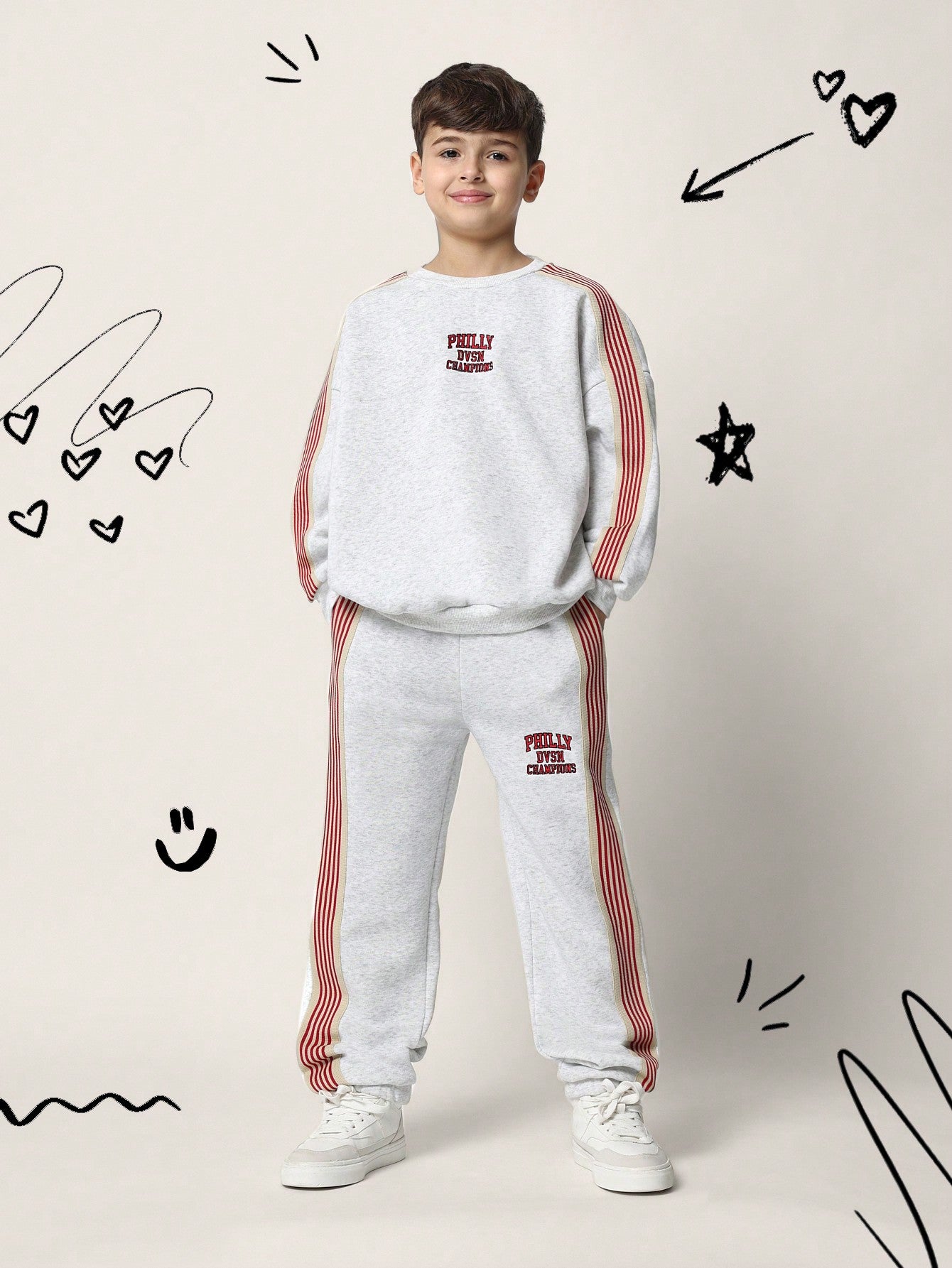 Tween Boys Comfy Crew Neck Sweatshirt And Jogger With Side Tape & Embroidery 2 Piece Set