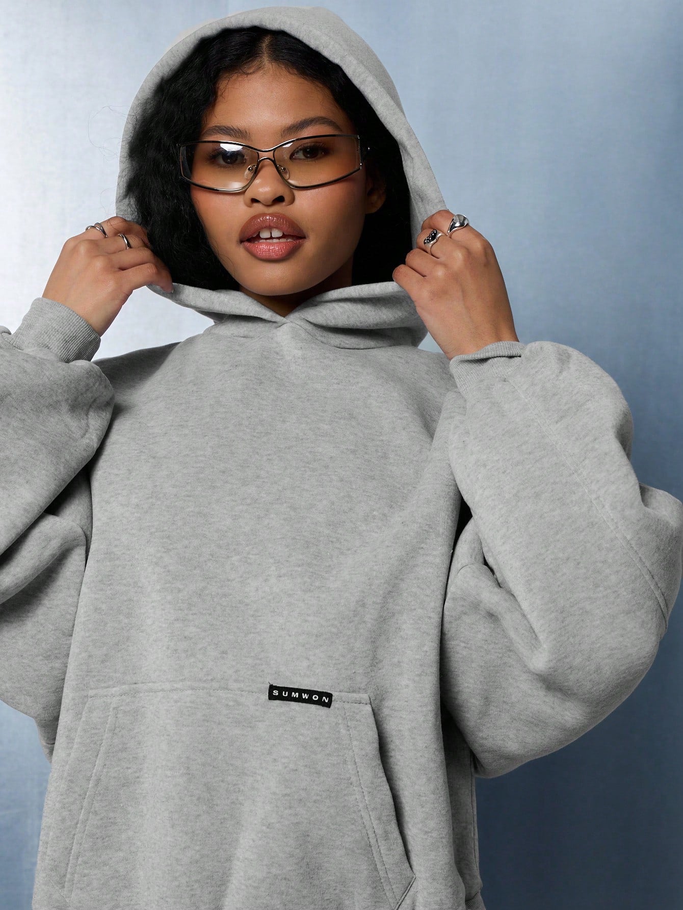 SUMWON WOMEN Pull Over Oversized Hooded Sweatshirt With Kangaroo Pocket