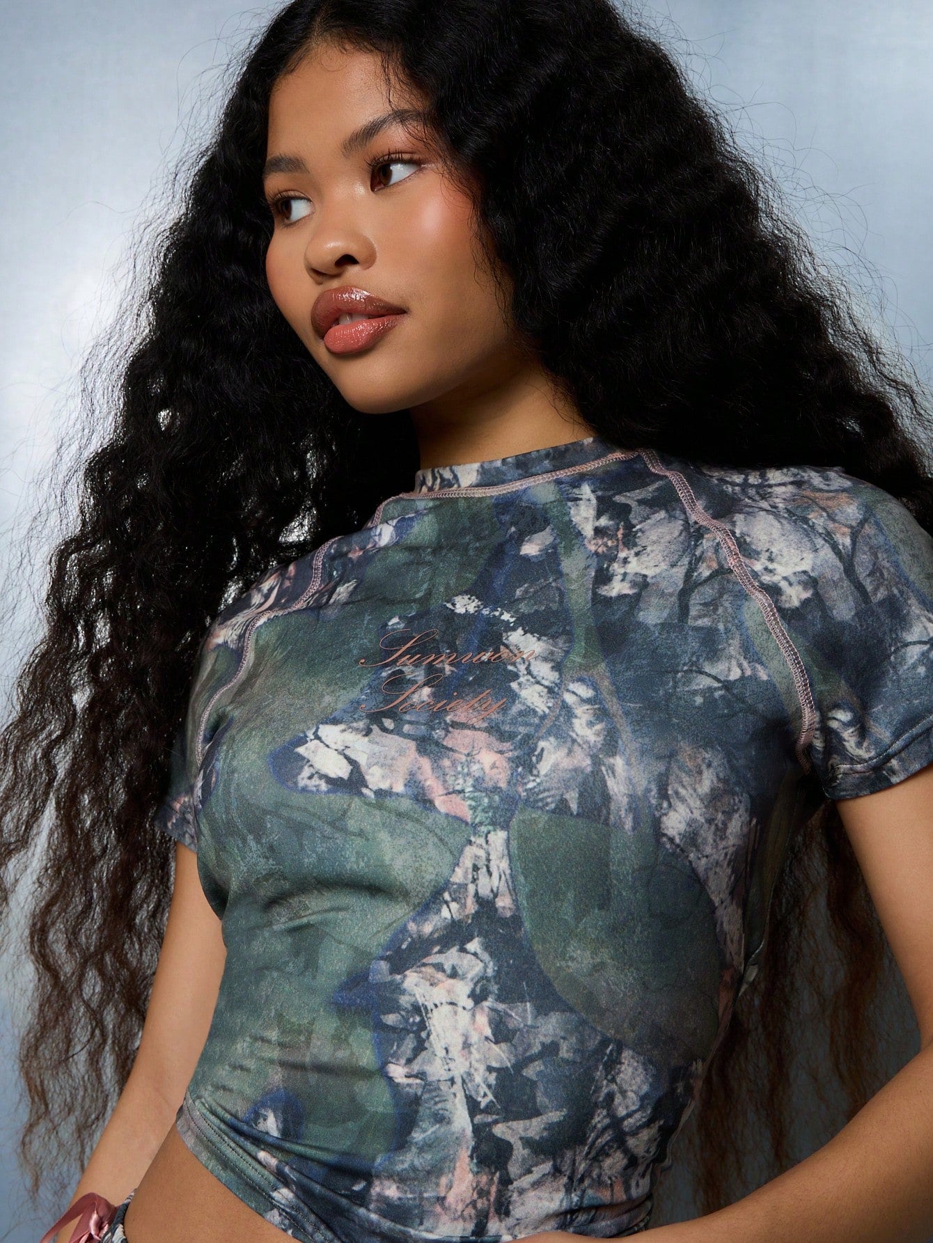 SUMWON WOMEN Camo All Over Print Fitted T-Shirt