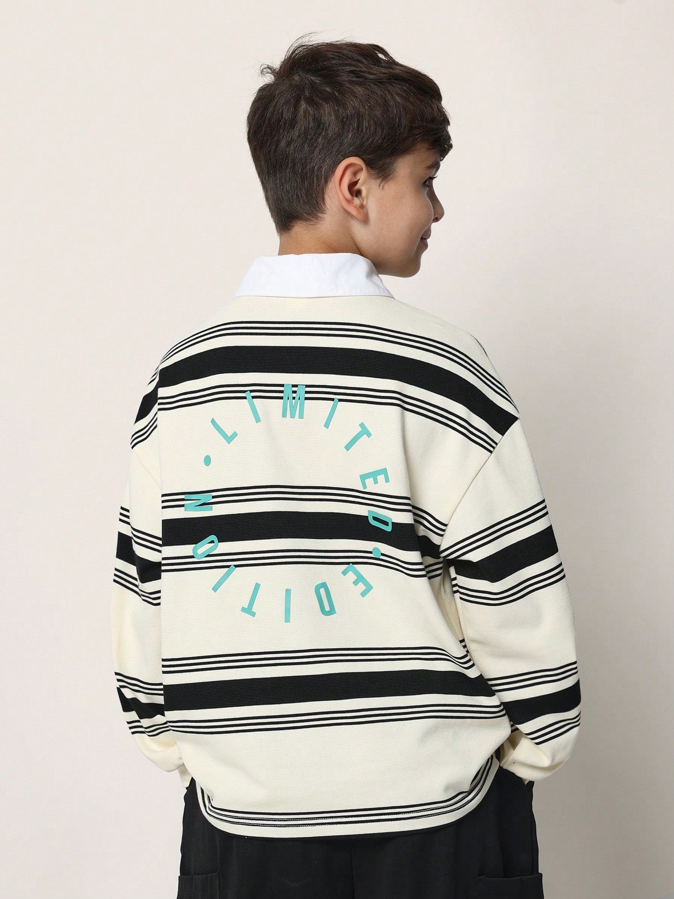 Tween Boys Relaxed Long Sleeve Stripe Contrast Collar Polo Shirt