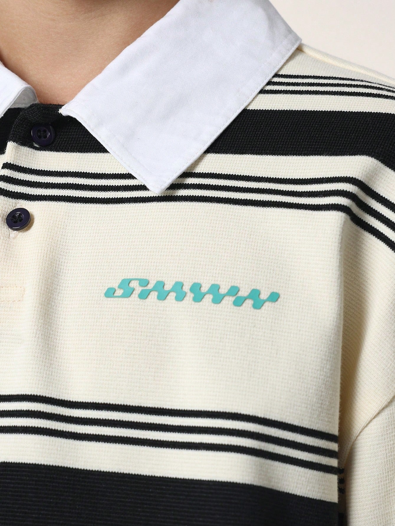 Tween Boys Relaxed Long Sleeve Stripe Contrast Collar Polo Shirt