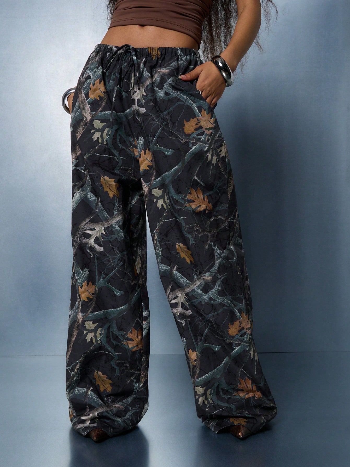 SUMWON WOMEN Printed Nylon Pull On Straight Leg Trousers