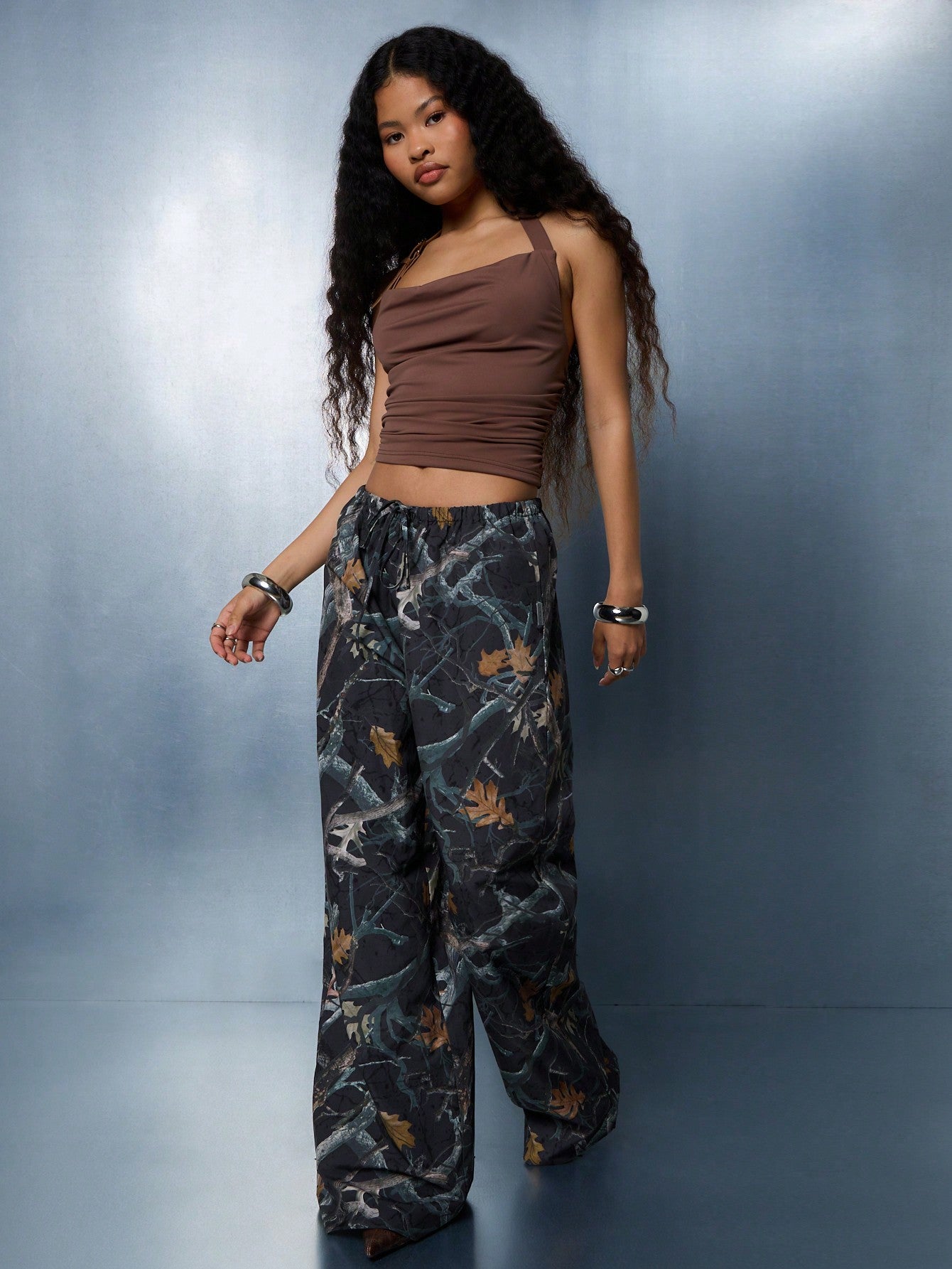 SUMWON WOMEN Printed Nylon Pull On Straight Leg Trousers