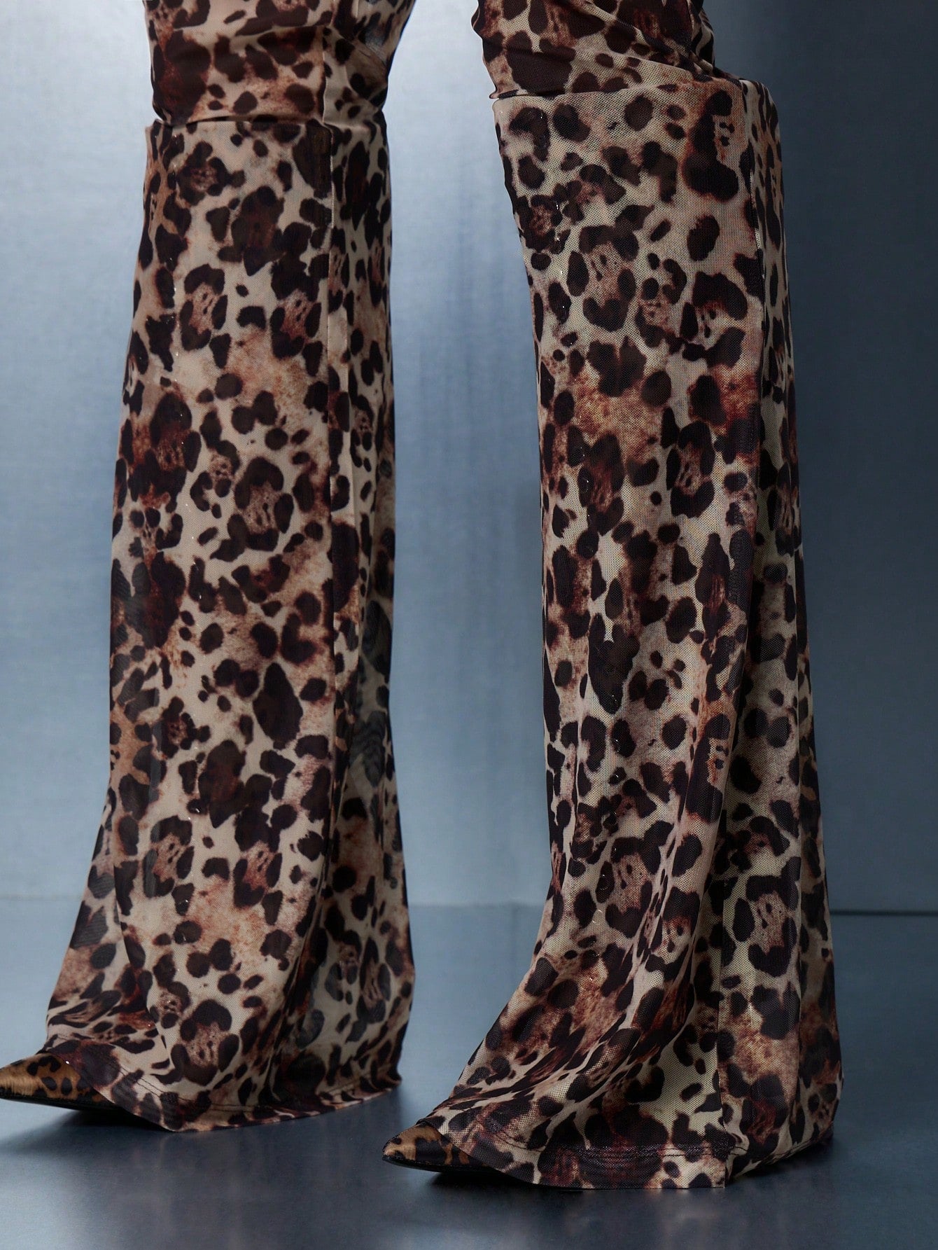 SUMWON WOMEN Sheer Leopard Print Flare Hem High Rise Pants