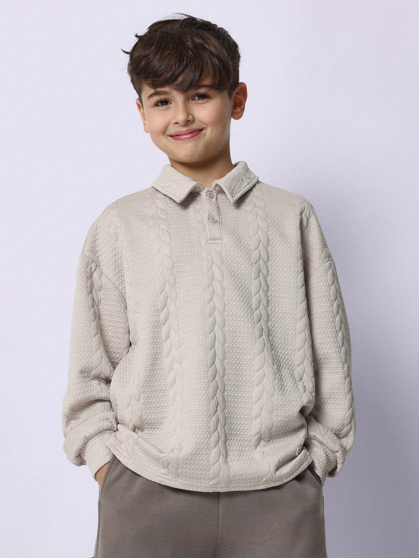 Tween Boys Soft Textured Long Sleeve Polo Shirt