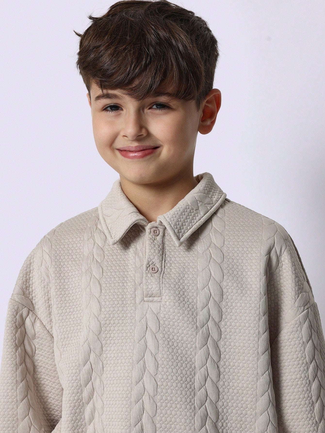 Tween Boys Soft Textured Long Sleeve Polo Shirt