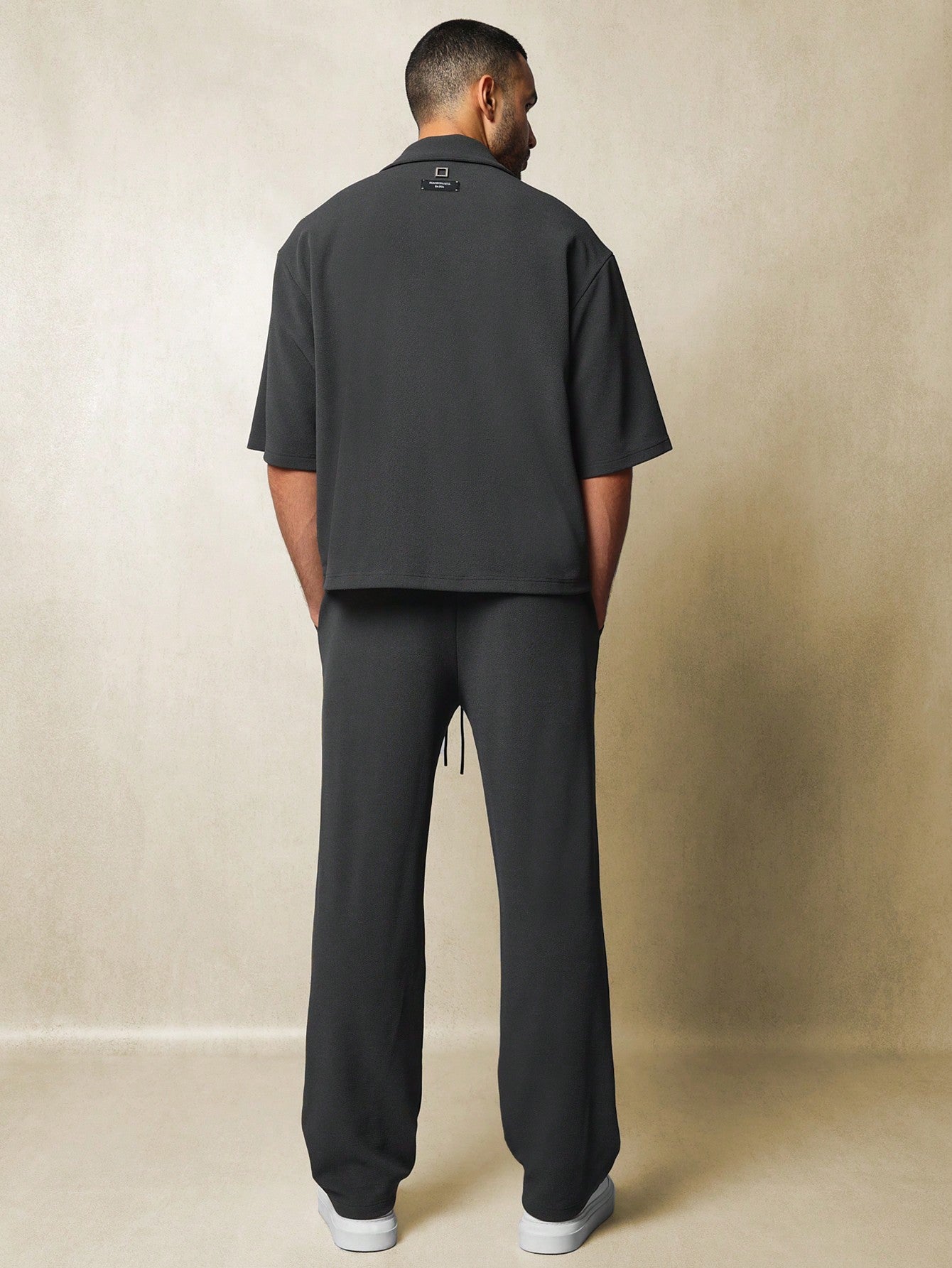 Boxy Textured Revere Jersey Shirt And Straight Fit Pant 2 Piece Set