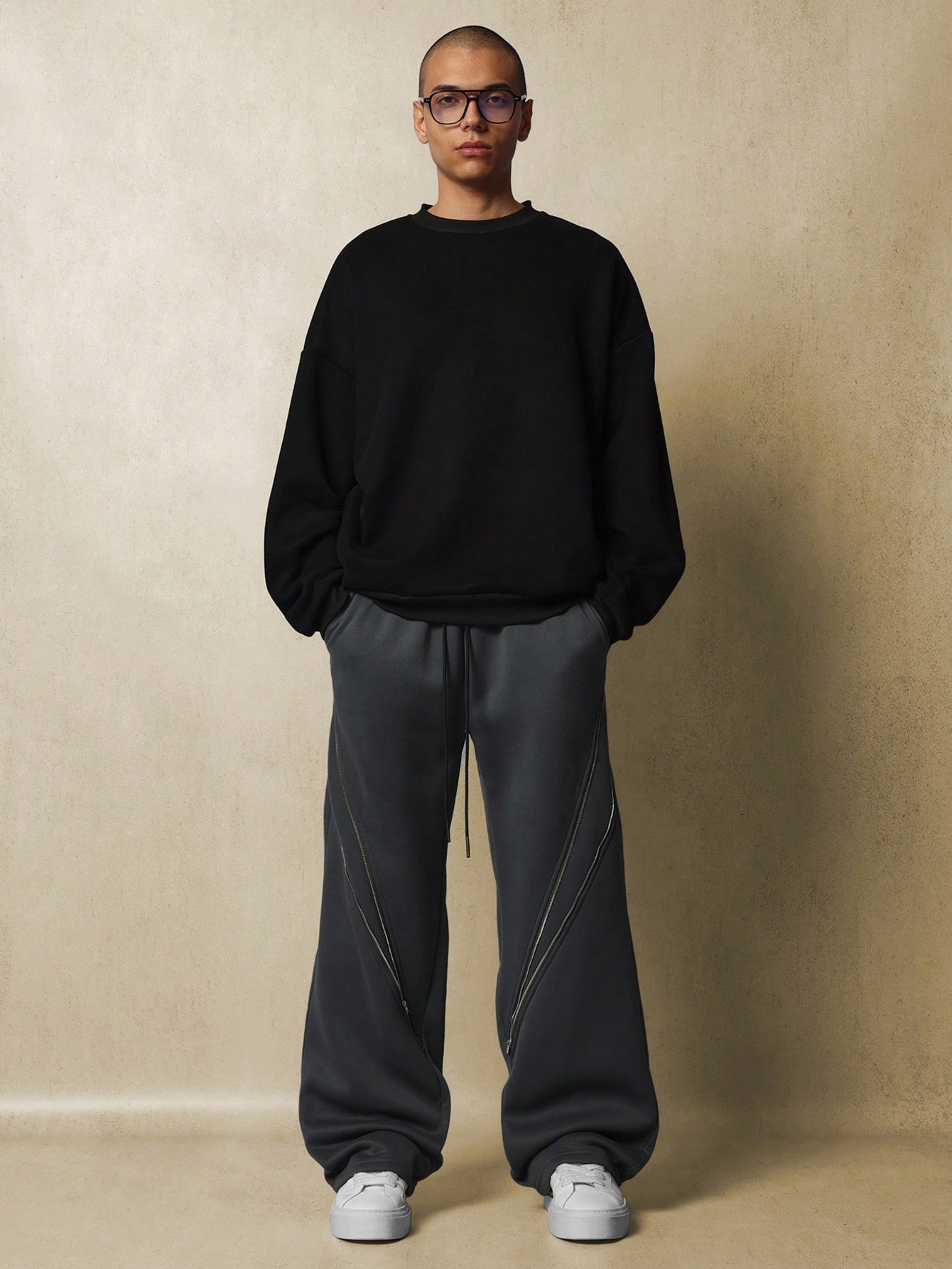 Straight Fit Sweatpants With Zipper Details & Drawstrings