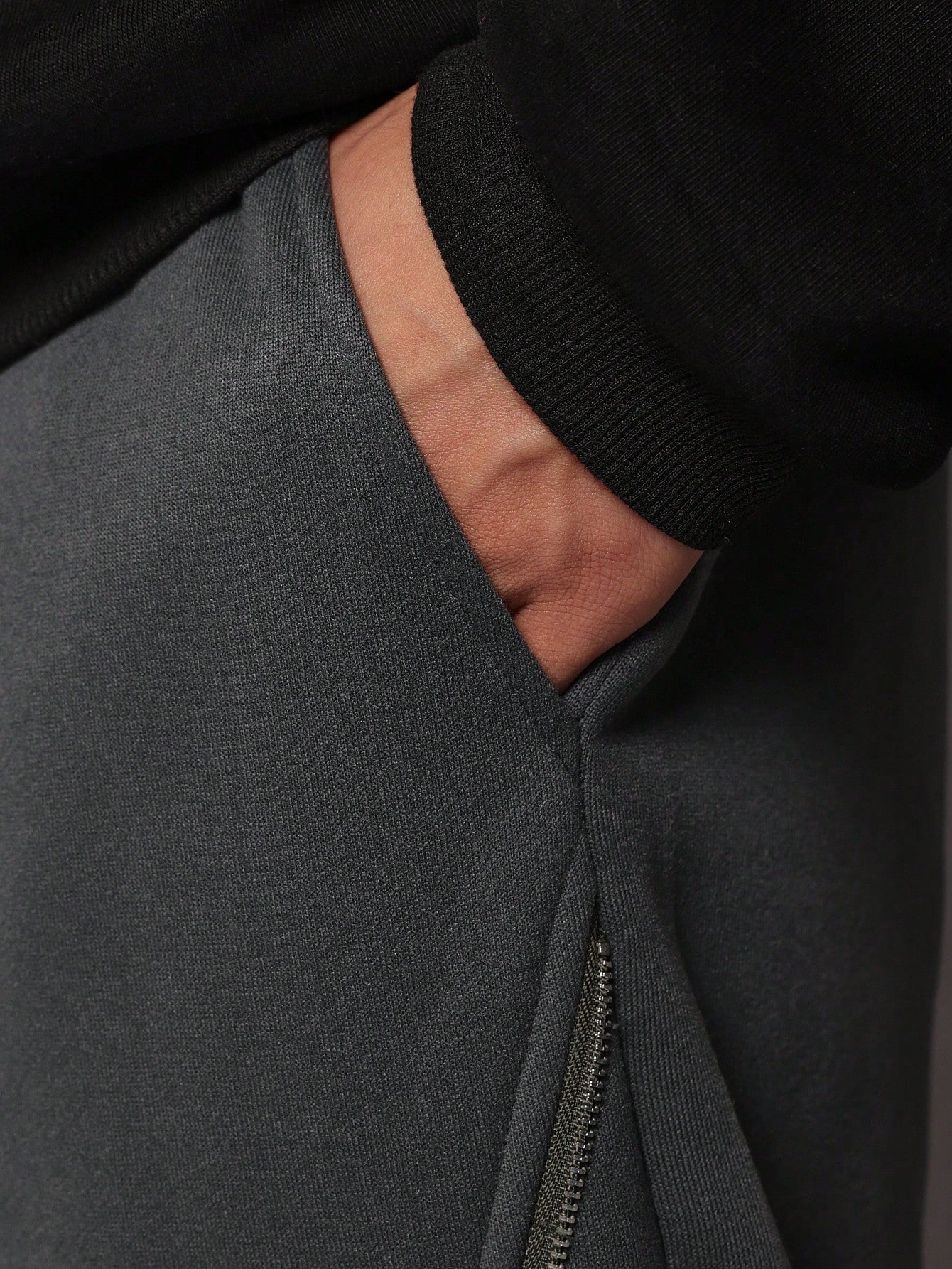 Straight Fit Sweatpants With Zipper Details & Drawstrings